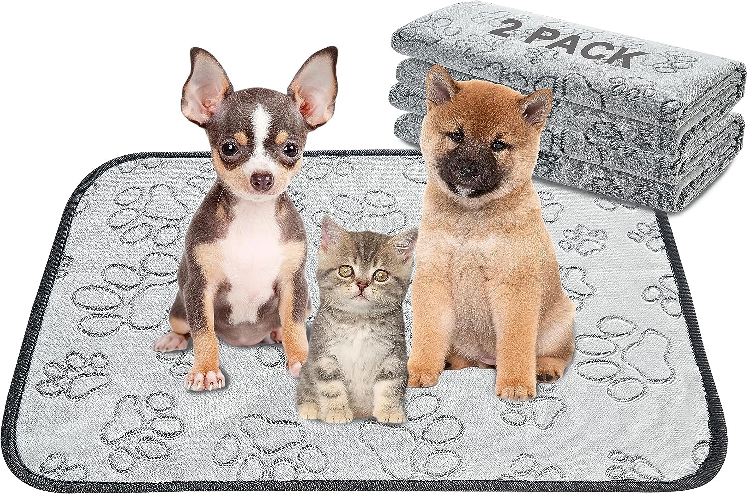 Qeils Reusable Puppy Pads, 2 Pack Washable Pee Pads For Dogs, Waterproof Non Slip Wee Wee Pad, Absorbent And Leakproof Training Mats For Potty, Crate, Playpen, Bed, Sofa, 18'X 24'