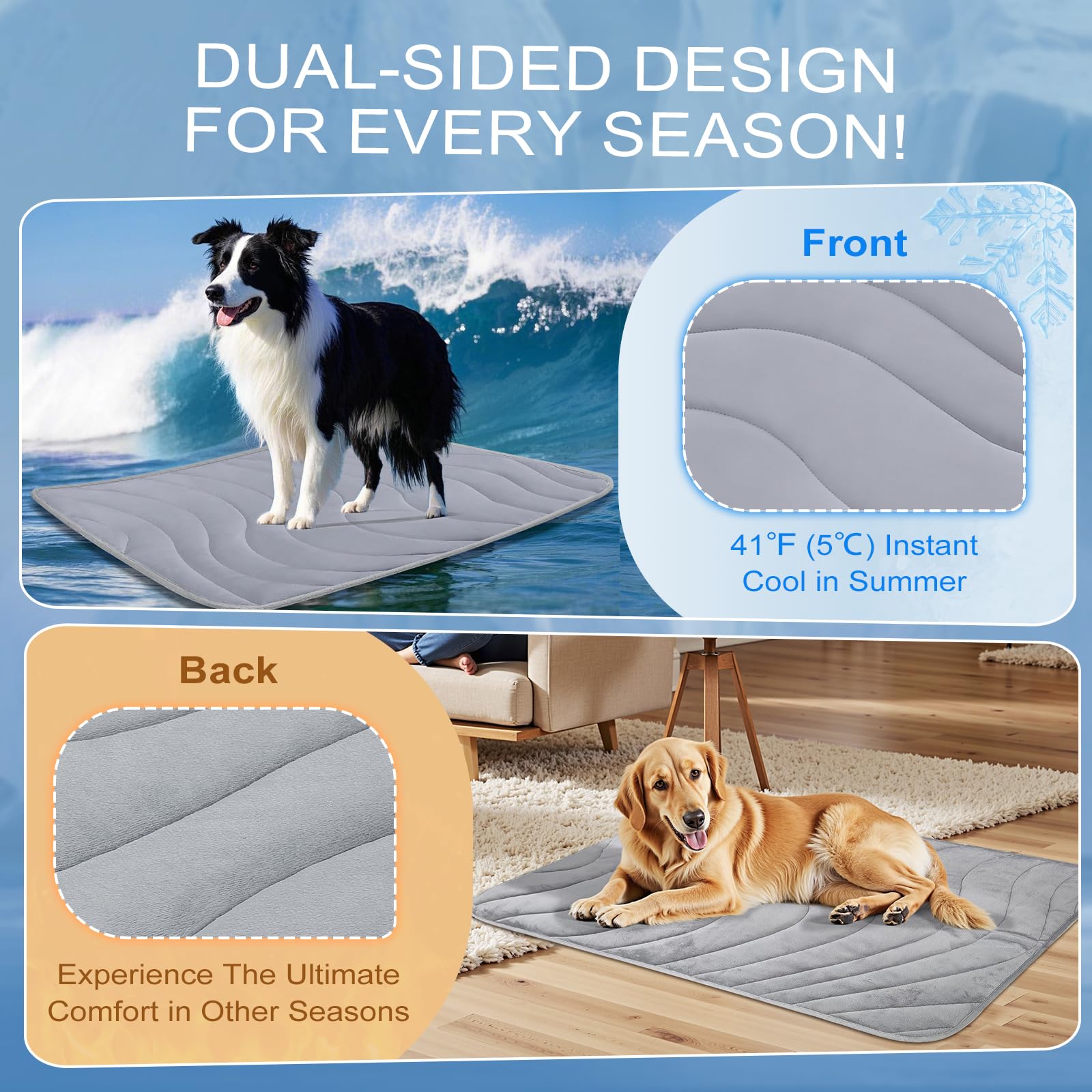 Cozyide Dog Cooling Mat, Small Cooling Mat For Dogs, Reversible Pad For Dog, 28'' L X 22'' W, Dark Grey