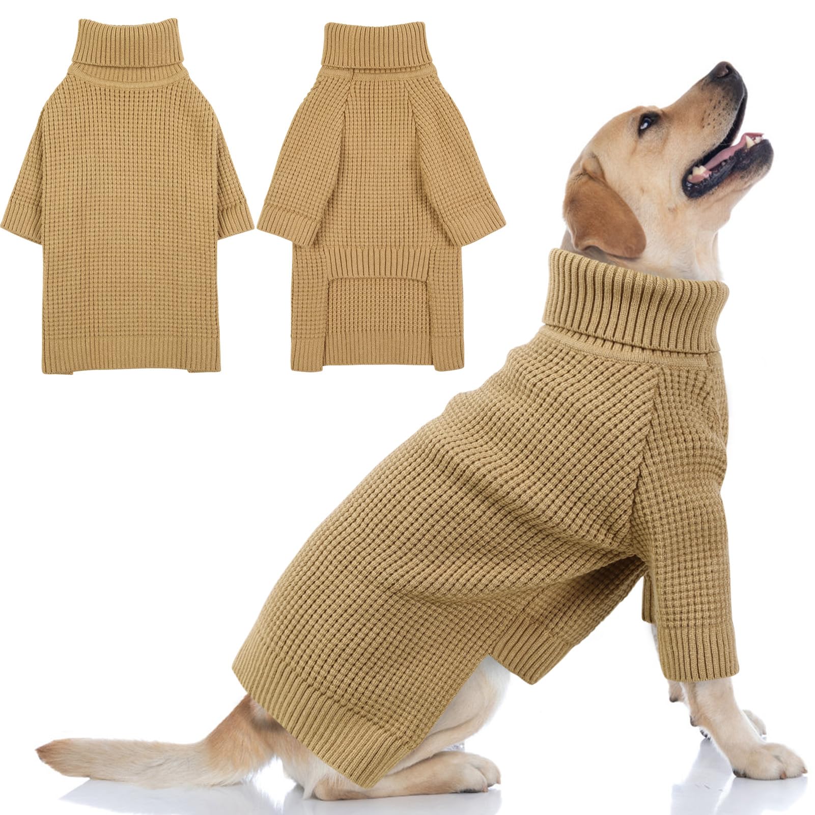 Queenmore Large Dog Sweater, Long Sleeve Knitted Dog Sweater With Check Pattern, Fall Winter Warm Pet Sweaters, Solid Pull-On Pe