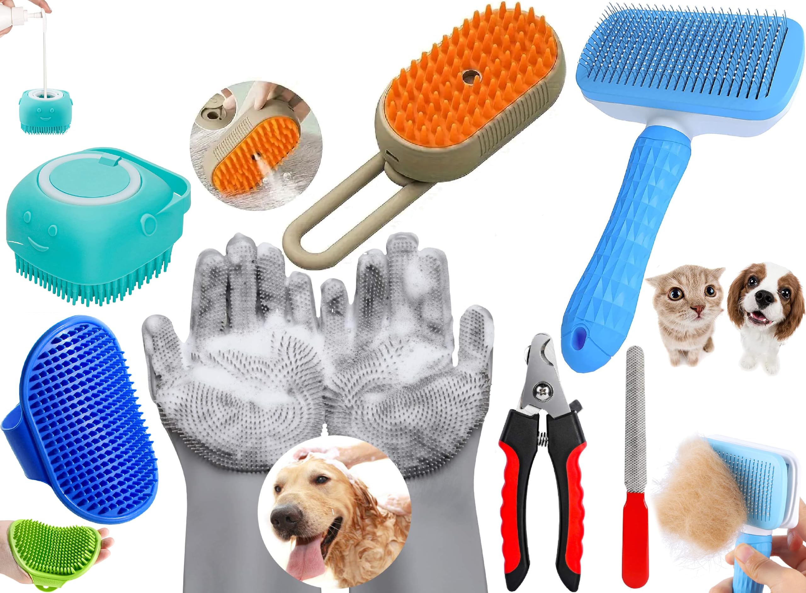 Sandra 6In1 Pet Grooming Kit For Dogs & Cats Includes Self Cleaning Brush, Cat Comb, Steam Brush, Silic