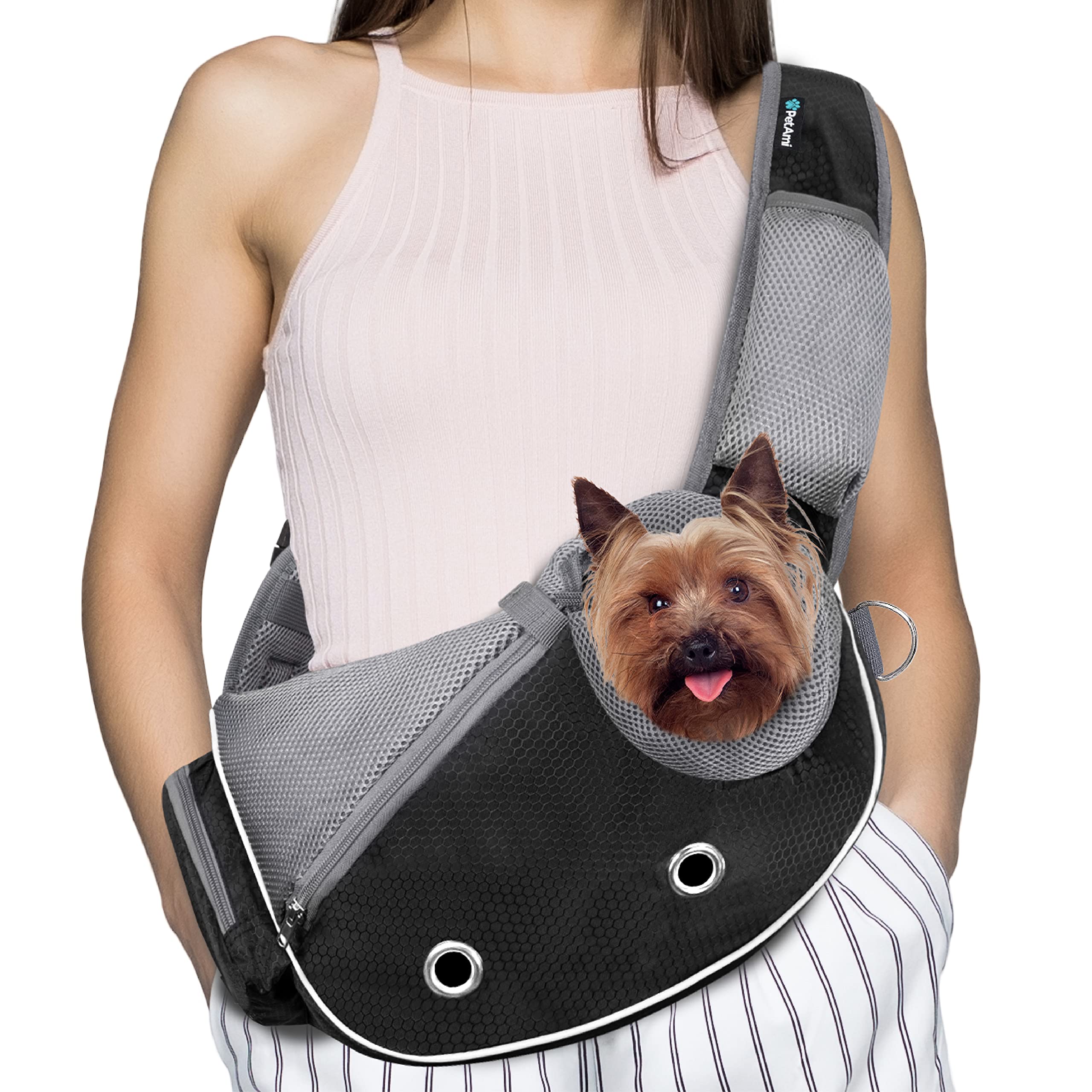 PetAmi Dog Sling Carrier for Small Dogs, Puppy Carrier Purse, Hands Free Cat Sling for Small & Medium Pet, Adjustable Crossbody 