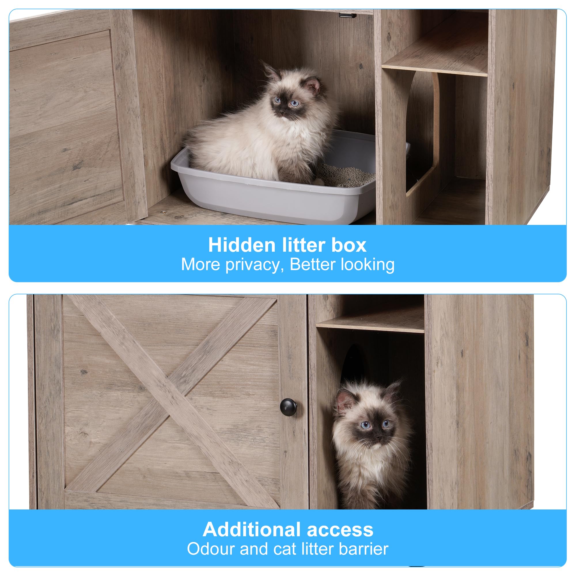 Hey-brother Cat Tree with Litter Box Enclosure, Modern Cat Tower for Indoor Cats with Large Platform, Condo Food Station and 2 H
