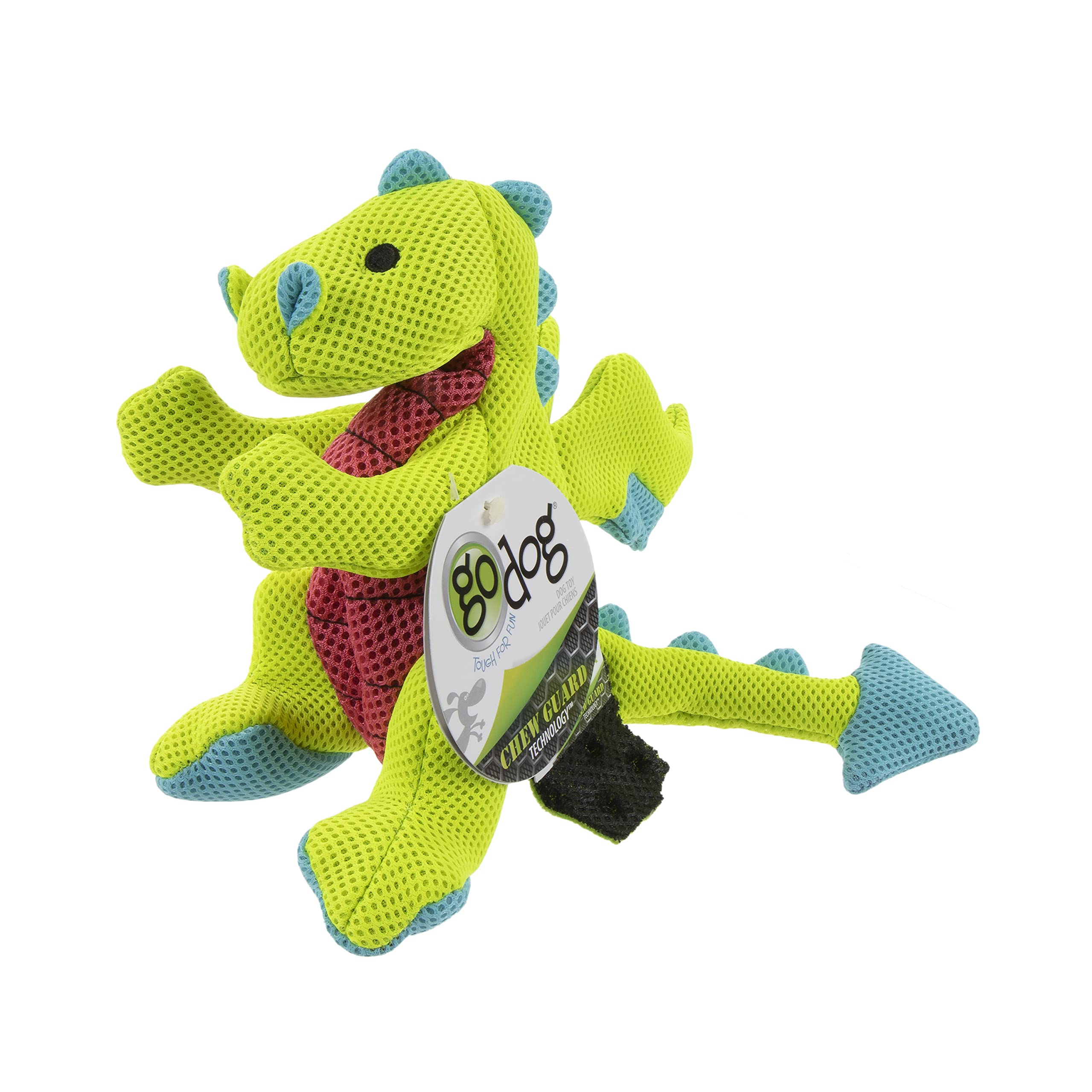Godog Mesh Dragons Squeaky Plush Dog Toy, Double Chew Guard Technology - Green, Small