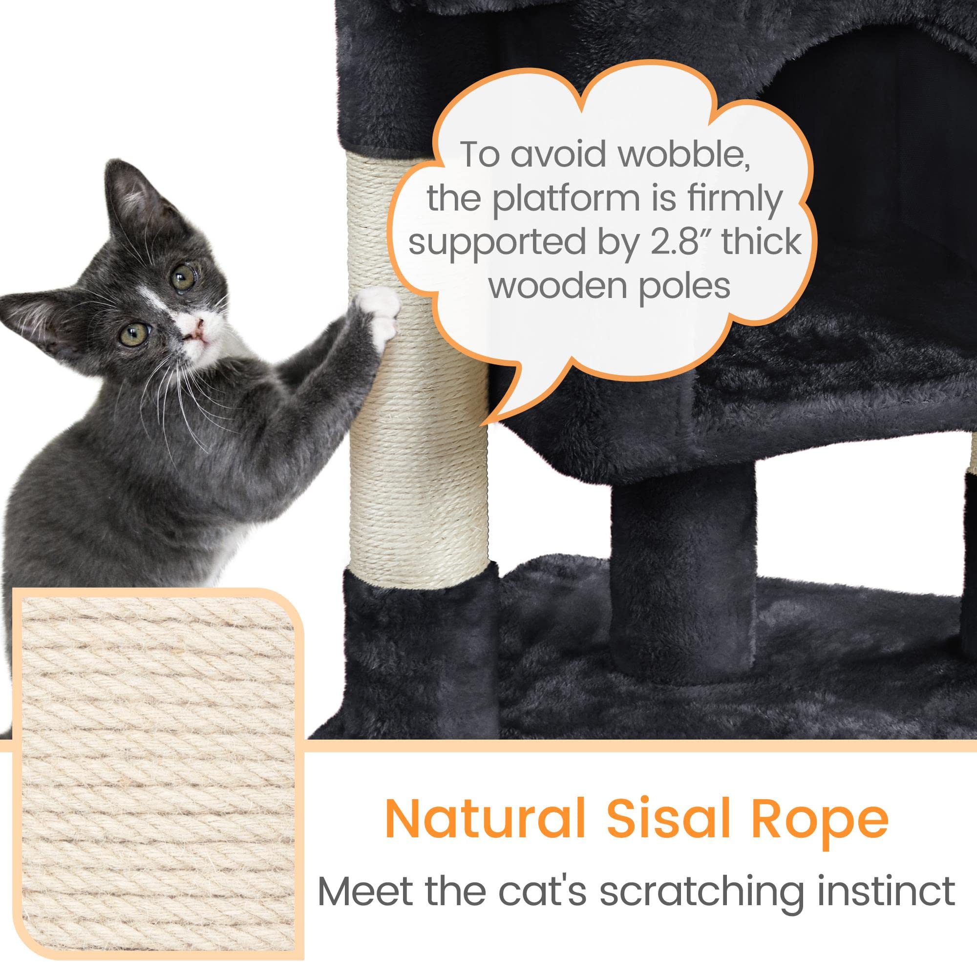 Yaheetech 23.5In Cat Tree Tower, Cat Condo With Sisal-Covered Scratching Posts, Cat House Activity Center Furniture For Kittens, Cats And Pets - Black, 16X16X23.5