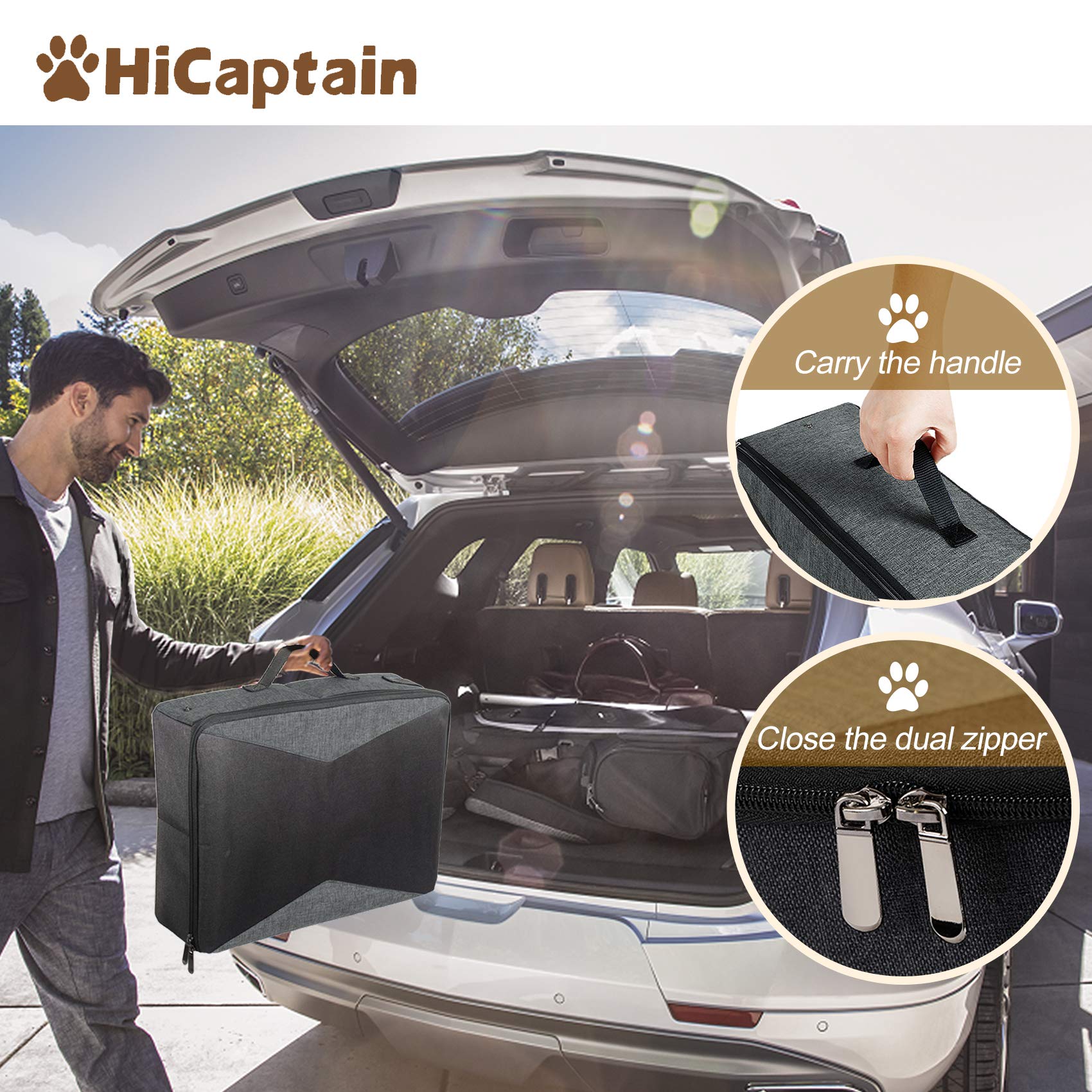 Hicaptain Portable Litter Box For Cats, Cat Travel Litter Box With Lid And Handle Standard Portable Collapsible Litter Carrier For Cat (M,Black/Gray)
