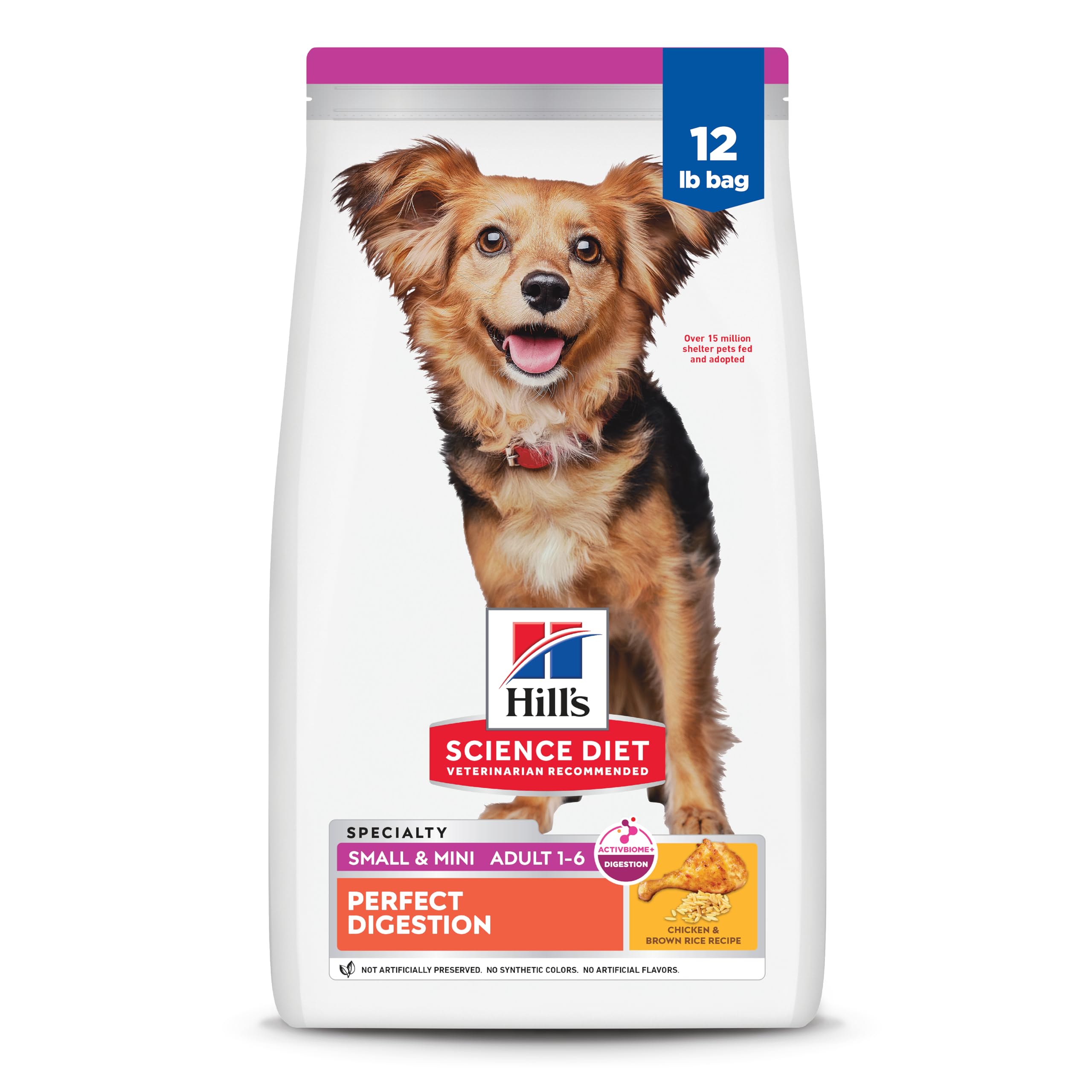 Hills Science Diet Perfect Digestion, Adult 1-6, Small & Mini Breeds Digestive Support, Dry Dog Food, Chicken & Brown Rice, 12
