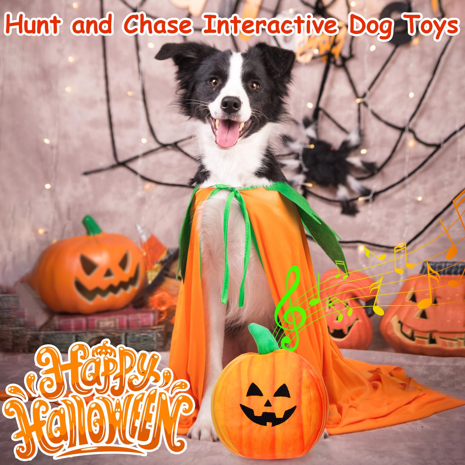 Halloween Dog Toys - Interactive Dog Toys for Boredom, Active Rolling Bouncing Ball with Pumpkin Plush Cover for All Breeds, Mov