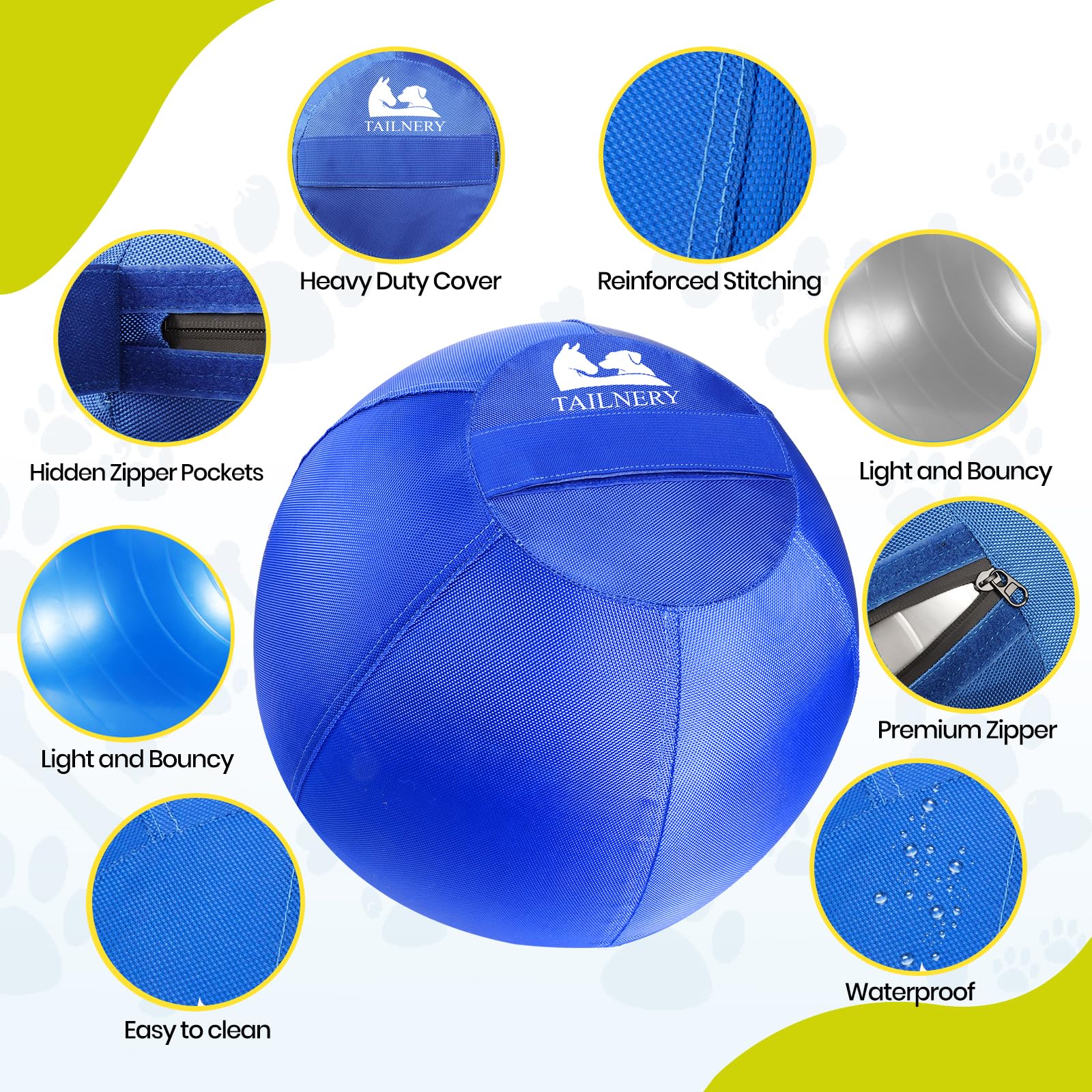 Herding Ball For Dogs - 25'' Durable Dog Herding Ball With Cover - Double Protection With Hook And Loop - Ideal For Medium To La