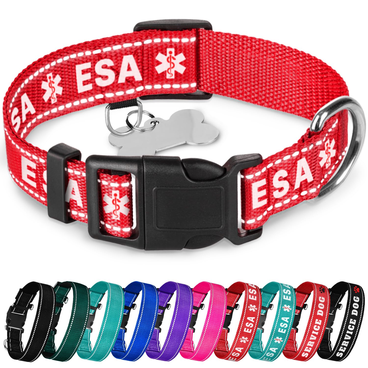 Teceum Reflective Pet Collar - Red - Esa - Xl - Basic Nylon Dog Collar - Quick Release Buckle - Fits Small, Medium And Large Dog