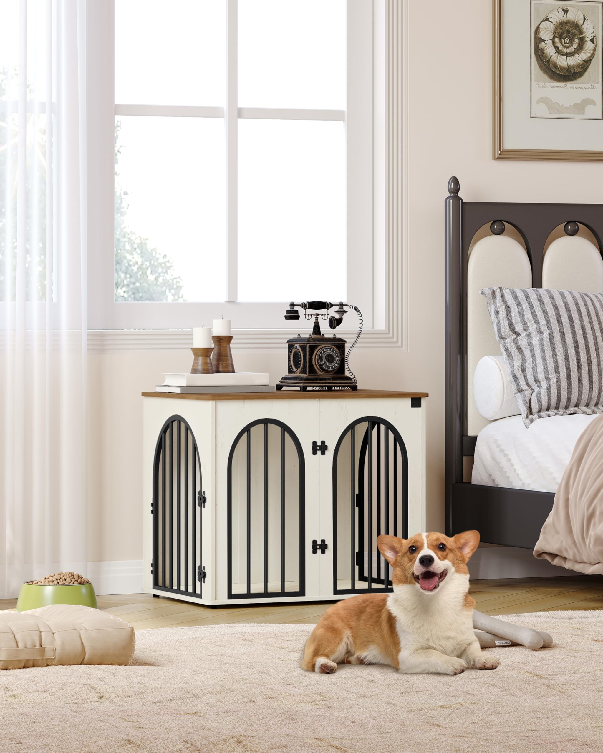 Hzuaneri 26.8 Wooden Dog Crate Furniture, Indoor Dog Kennel Dogs Cage for Small Dogs, Heavy Duty Dog Crates Decorative Pet Hou