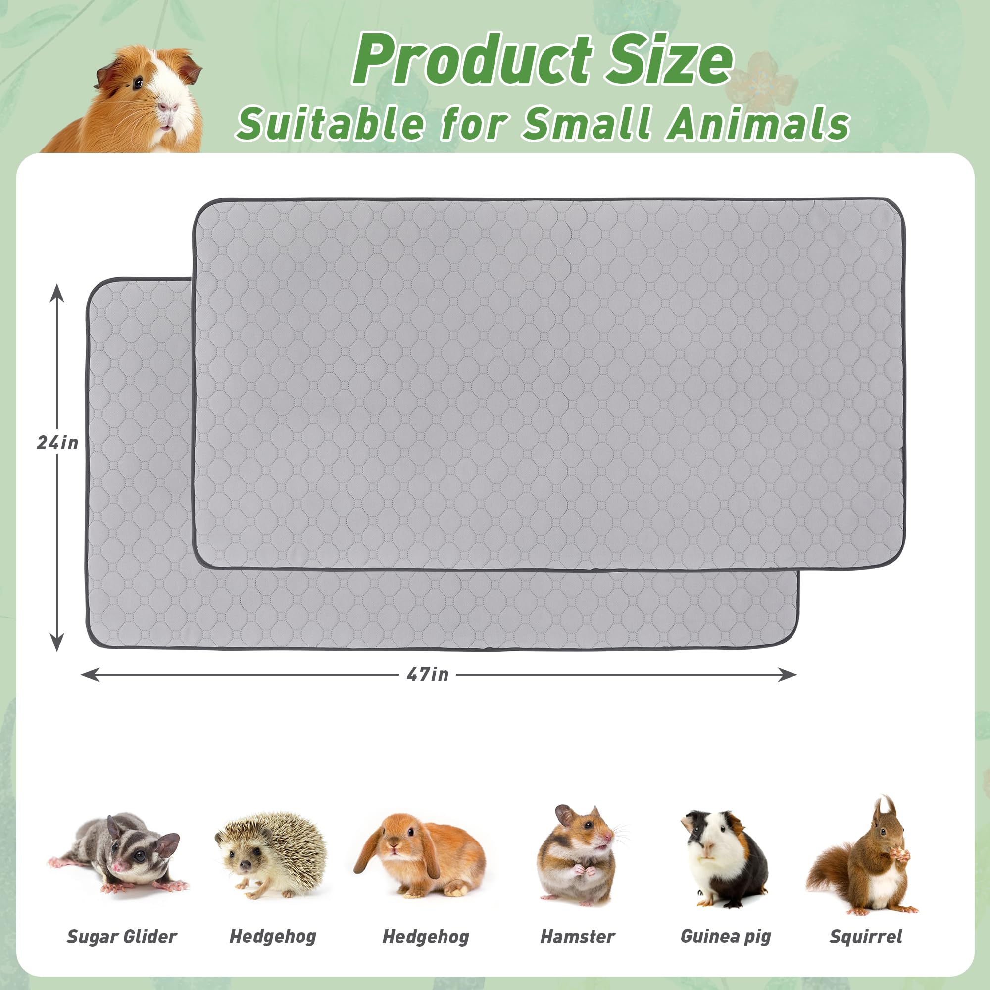 LWYMX 2Pack Guinea Pig Cage Liners 24x48 Washable Fleece Pee Pads, Non-Slip, Super Absorbent Bedding for Small Animals