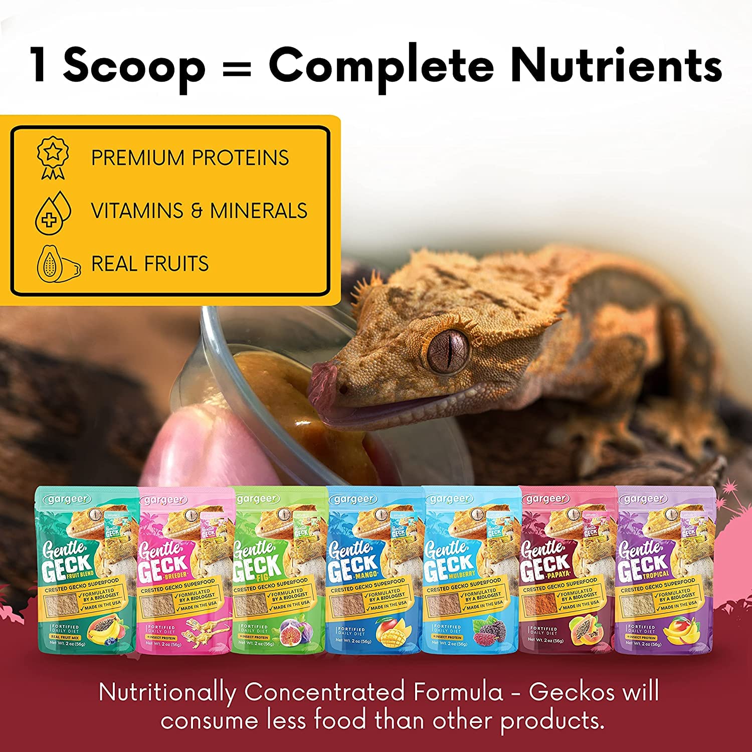 Gargeer 8oz Complete Crested Gecko Food Diet. Premium Ingredients Mix, Ready to Use Freshly Made Powder. Unique Superfood Formul