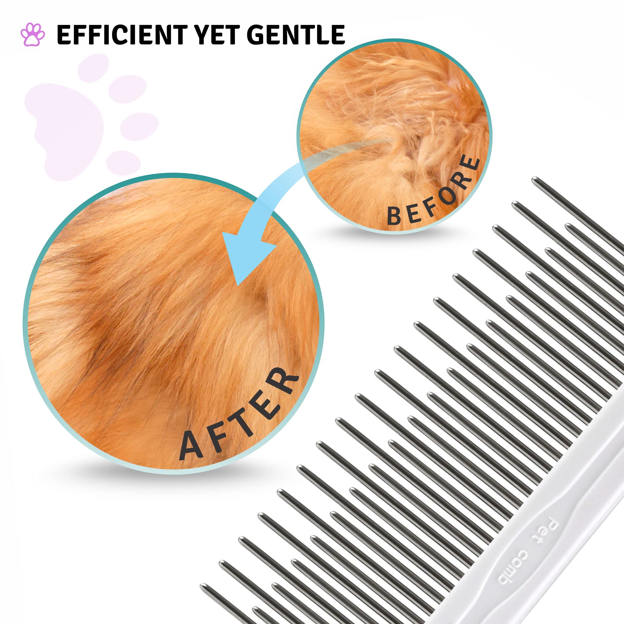 Poodle Pet Detangling Pet Comb With Long & Short Stainless Steel Teeth For Removing Matted Fur, Knots & Tangles – Detangler Tool Accessories For Safe & Gentle Diy Dog & Cat Grooming