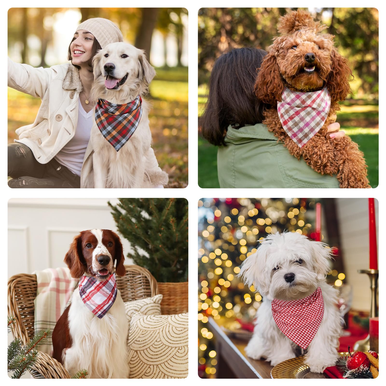 Segarty 30 Pack Pet Scarf, 22.8X15.7 Dog Bandanas Triangle Plaid Bibs Accessories Bulk For Small Medium Dogs Cats Large Pupp