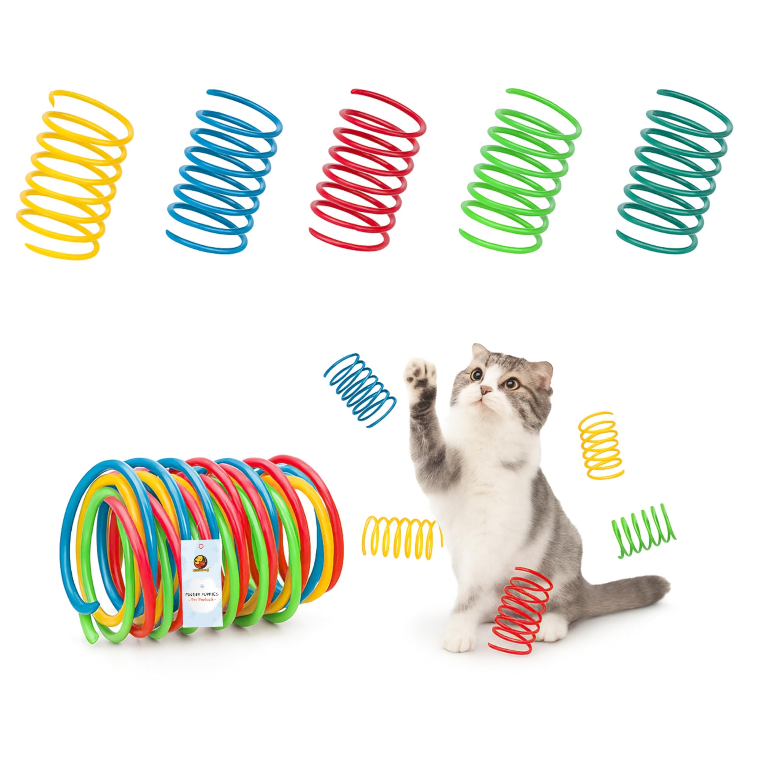 Foodie Puppies Interactive Plastic Coil Spring Cat Toys (Pack Of 5) For Cats & Kittens | Colorful, Flexible Toys For Indoor Play