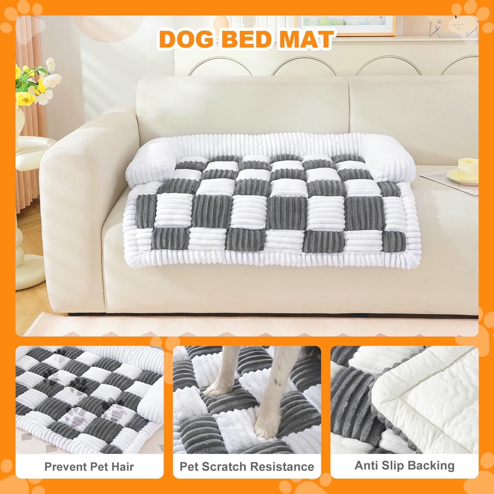 Extra Large Dog Bed For Couch, Washable Pet Bed Mat, Checkerboard Cozy Plush Sofa Mat, Pet Couch Cover Furniture Protector For S