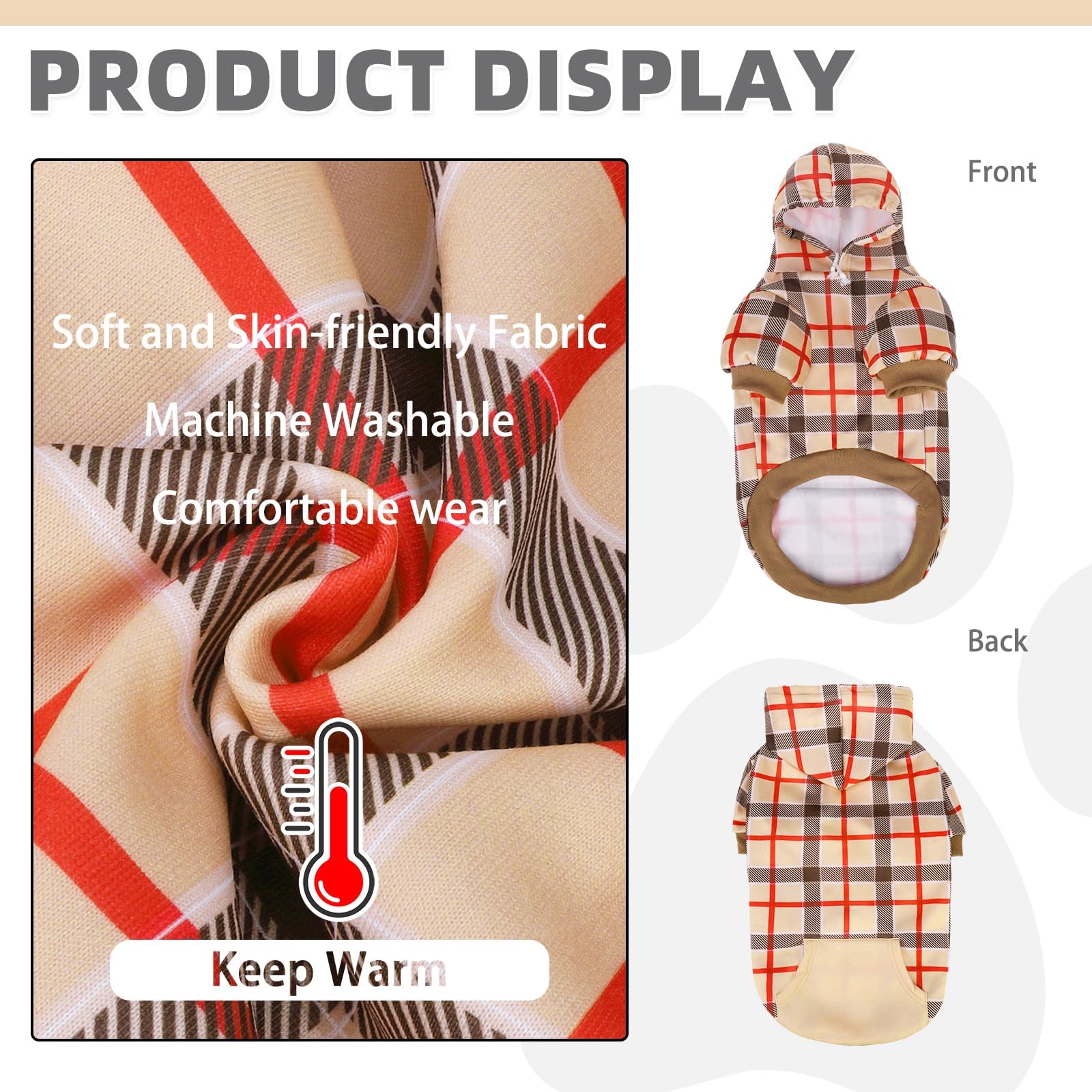 Kooltail Plaid Dog Hoodie For Small Medium Large Dogs - Pet Clothes Sweater With Hat And Pocket For Cold Weather Winter, Warm So