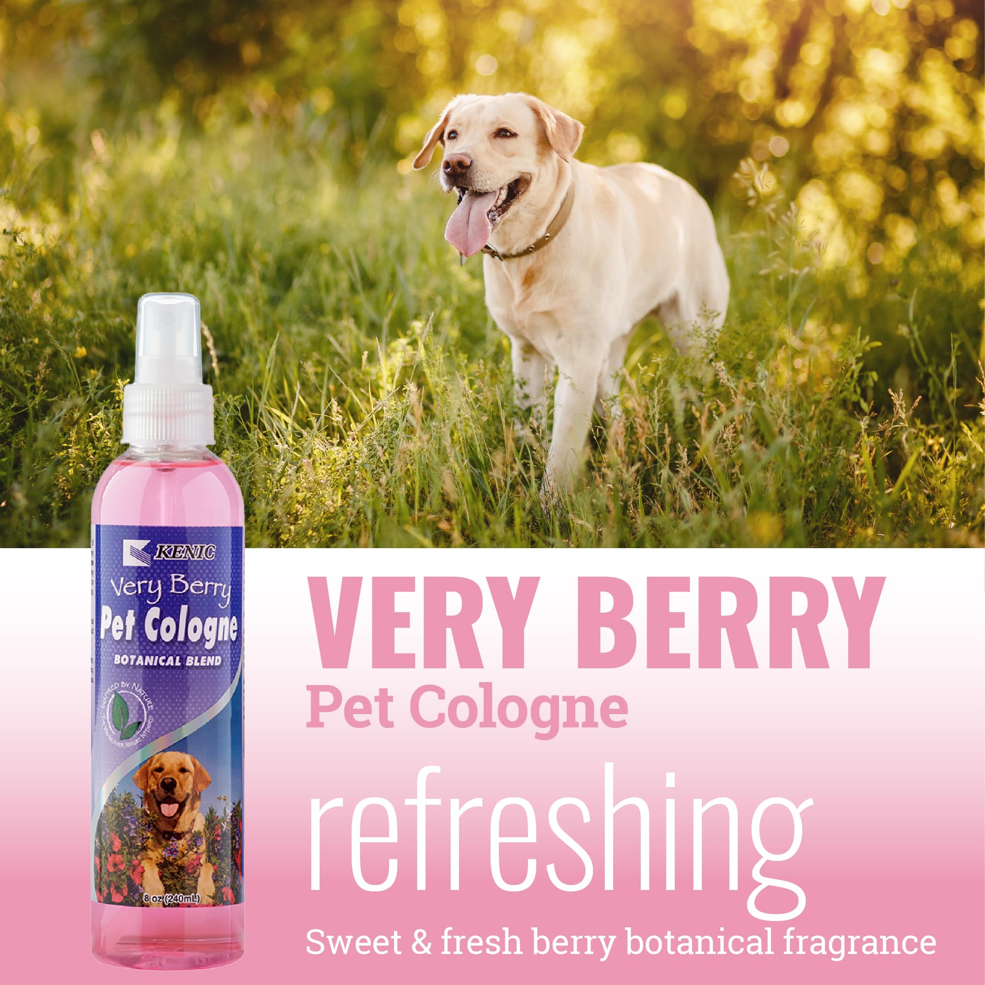 Kenic Very Berry Pet Cologne, Long Lasting Mixed Berry Scented Dog & Cat Deodorizing Spray, Freshens, Neutralizes and Shines Coa