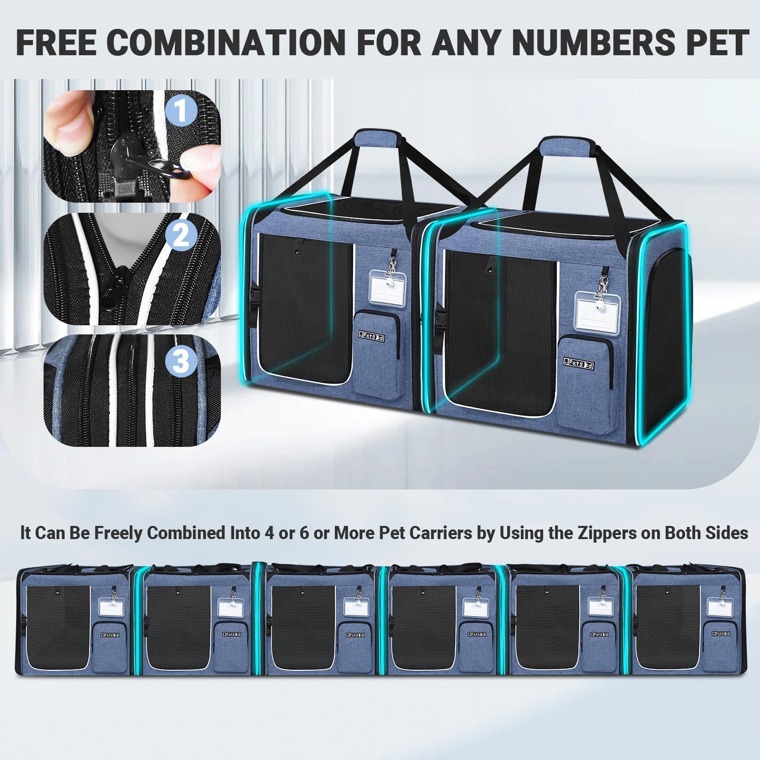 Petskd 2 In 1 Double Cat Car Travel Carrier With Litter Box, 38''X17''X18'' Portable Dual Extra Large Cat Carrier For Multiple C