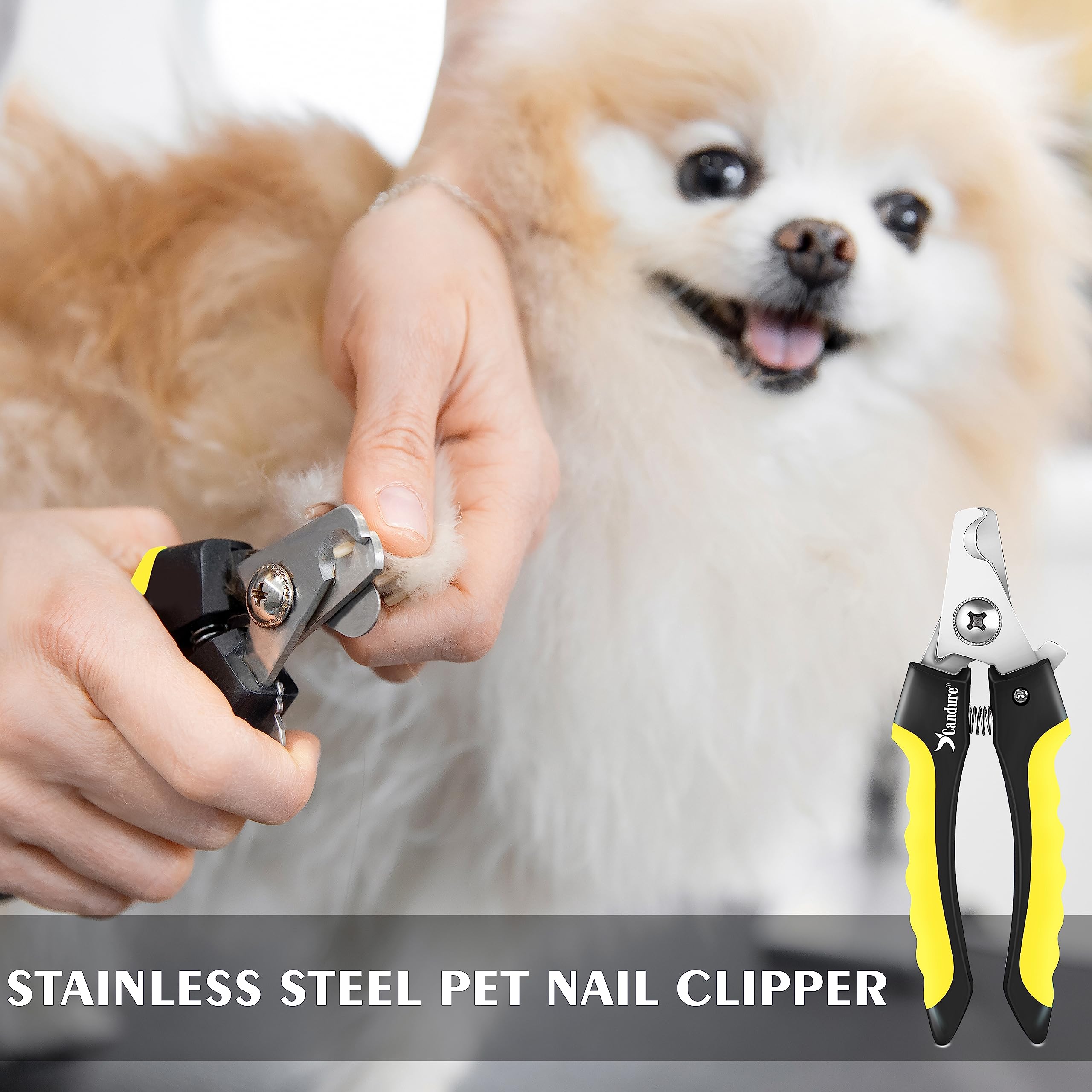 Candure Dog Nail Clippers - Professional Stainless Steel Trimmers for Small to Medium Breeds, Medium Size, Yellow, Model GB