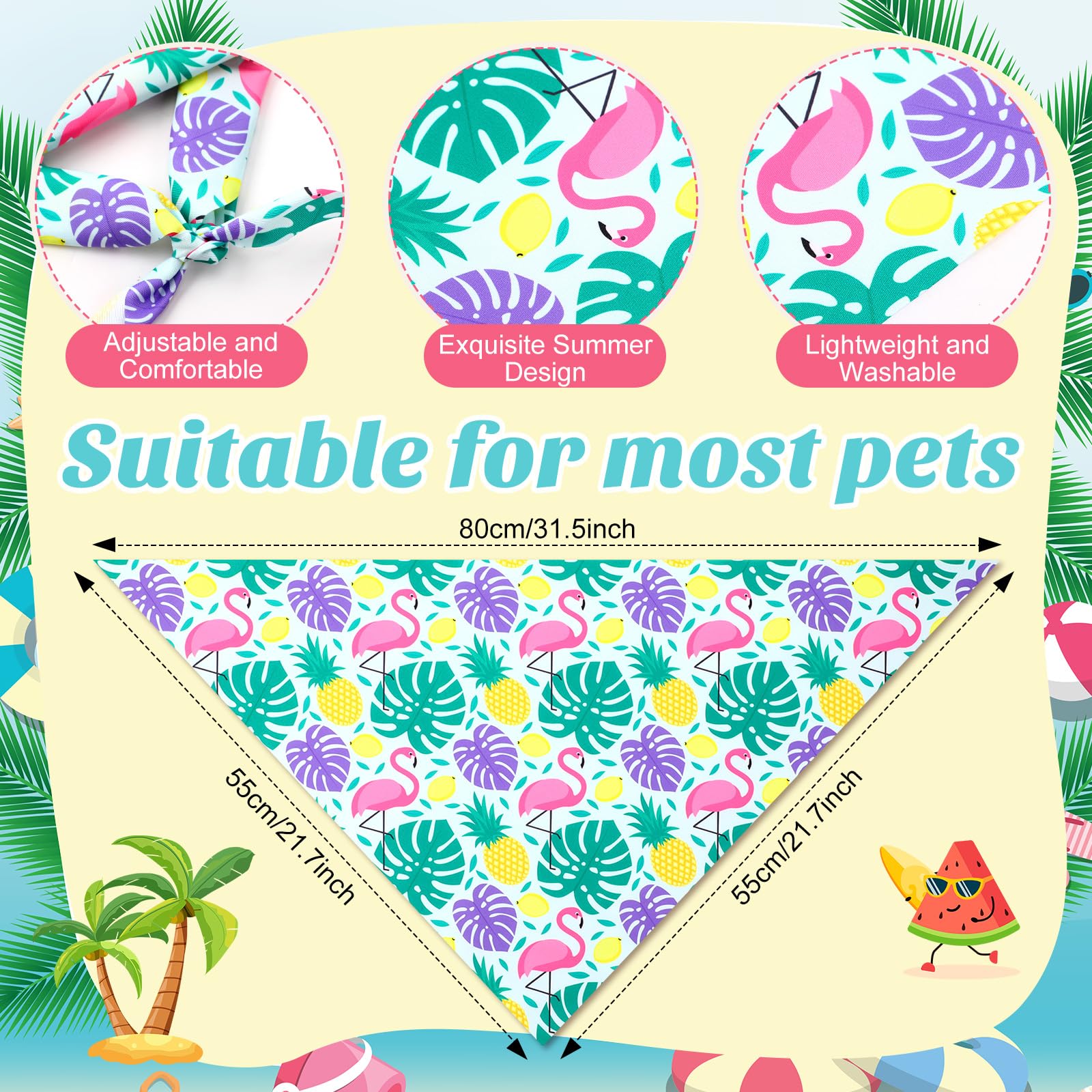Weewooday 50 Pcs Hawaiian Dog Bandanas Bulk for Dogs Soft Bibs Adjustable Triangle Pet Bandana for Small Medium Large Costume(Ha