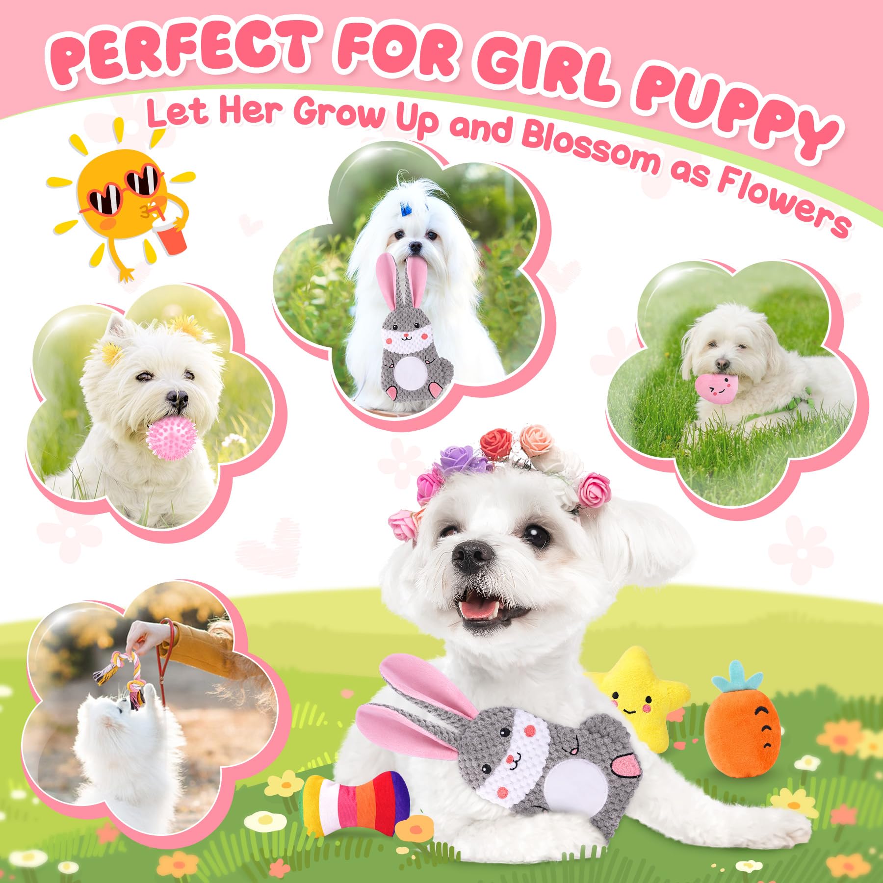 Zeaxuie 23 Pack Pink Puppy Toys For Teething, Small Dog Toys With Cute Puppy Chew Toys, Squeaky Dog Toys, Treat Ball And Interactive Rope Toys