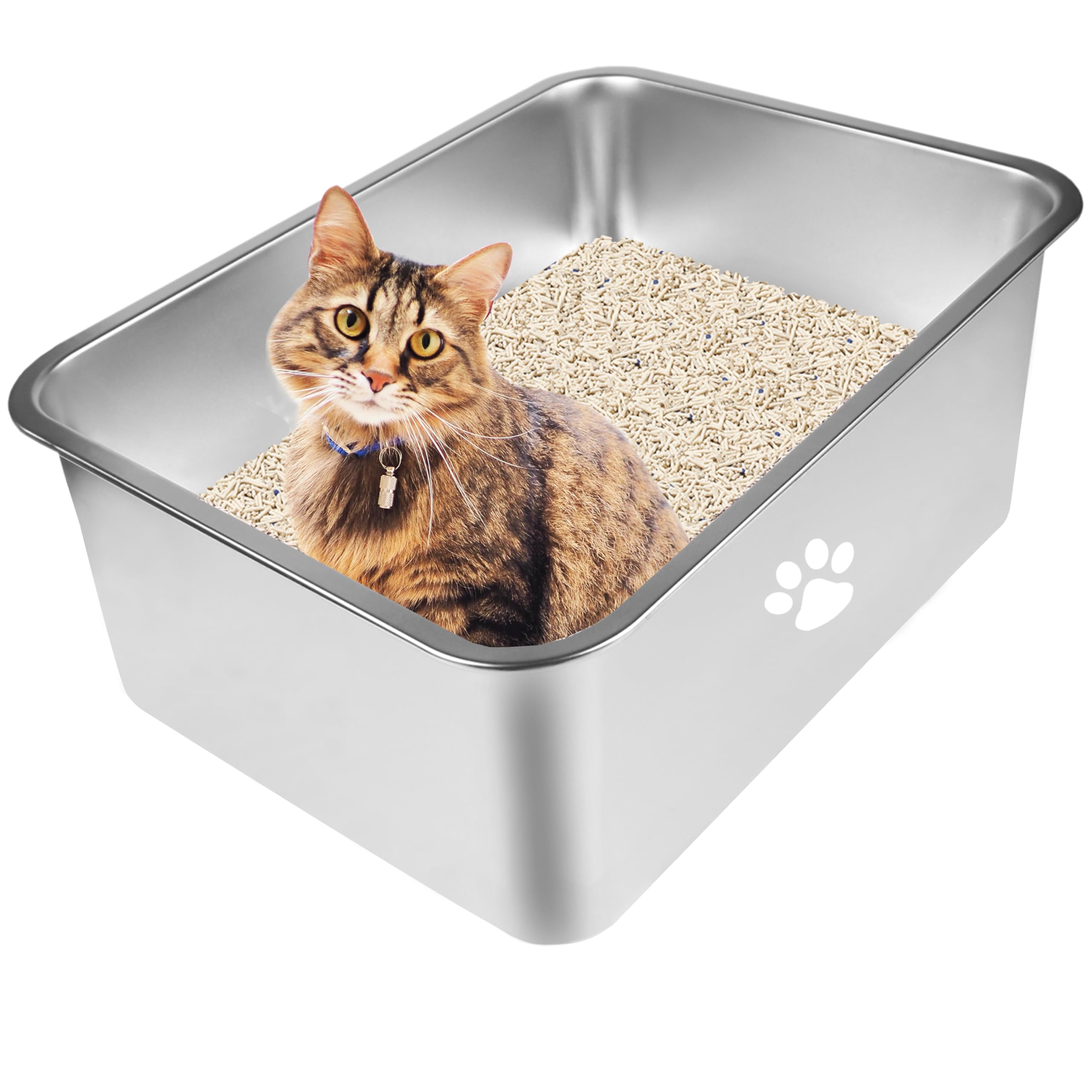 Stainless Steel Cat Litter Box Large Metal Cat Litter Pan with High Sided Pet Cleaning Tool for Big and Small Kitten,Kitty,Rabbi