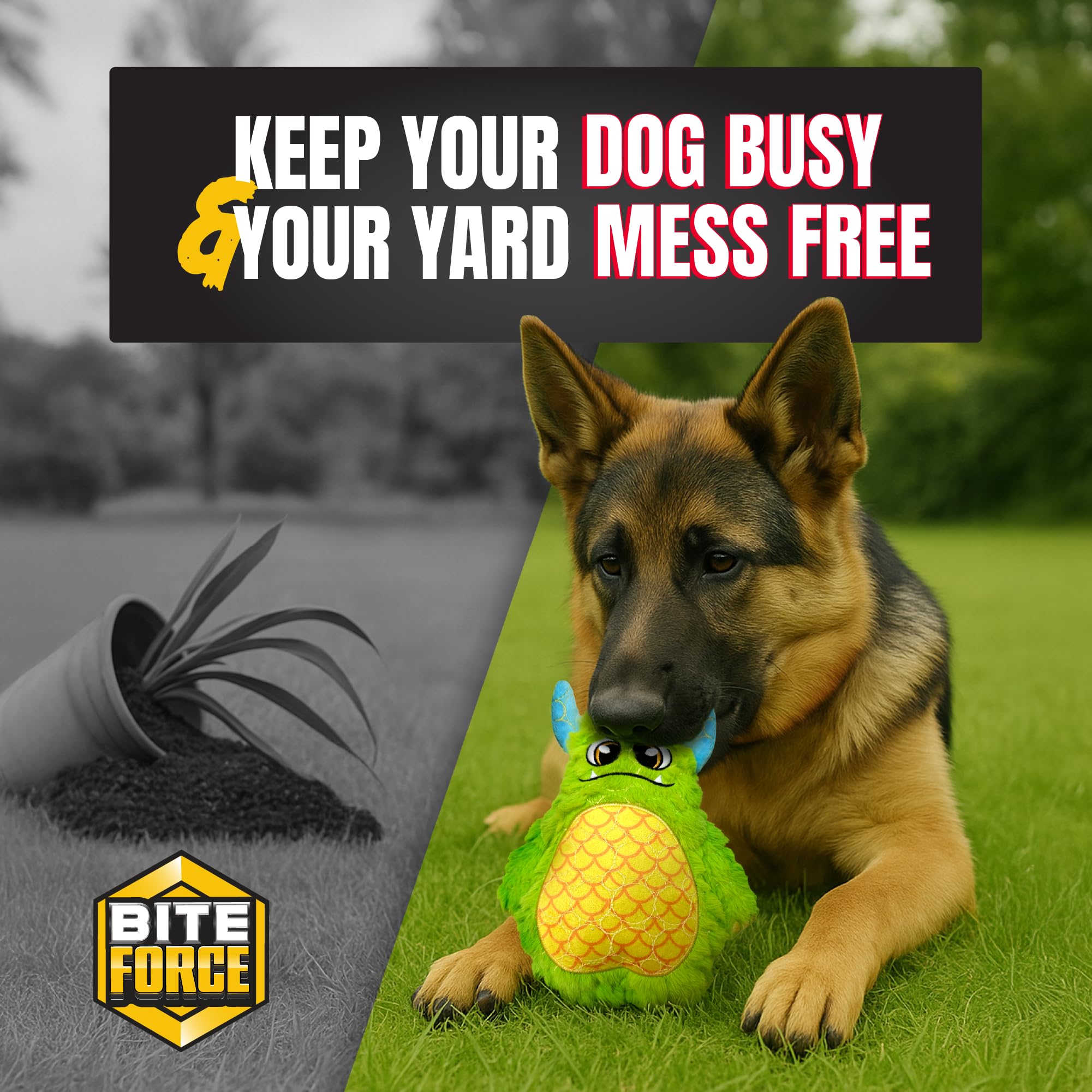 Bite Force Dog Toy - Drizzle & Dollop Squeaky Dog Toy Kevlar-Reinforced for Aggressive Chewers- red and Yellow.