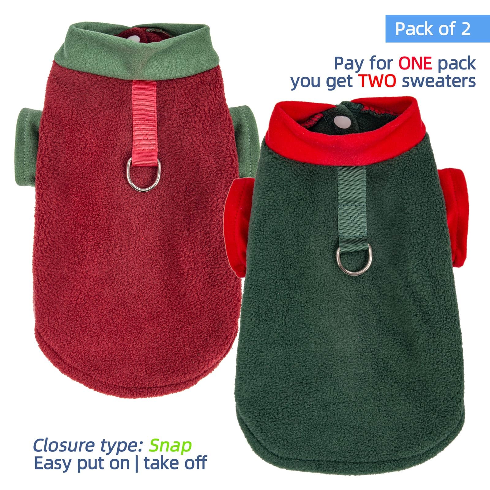 Christmas Sweater Clothes For Small Medium Dogs - Boy And Girl Dog Jacket Winter Coat With O-Ring Leash Stretchy Warm Sweatshirt