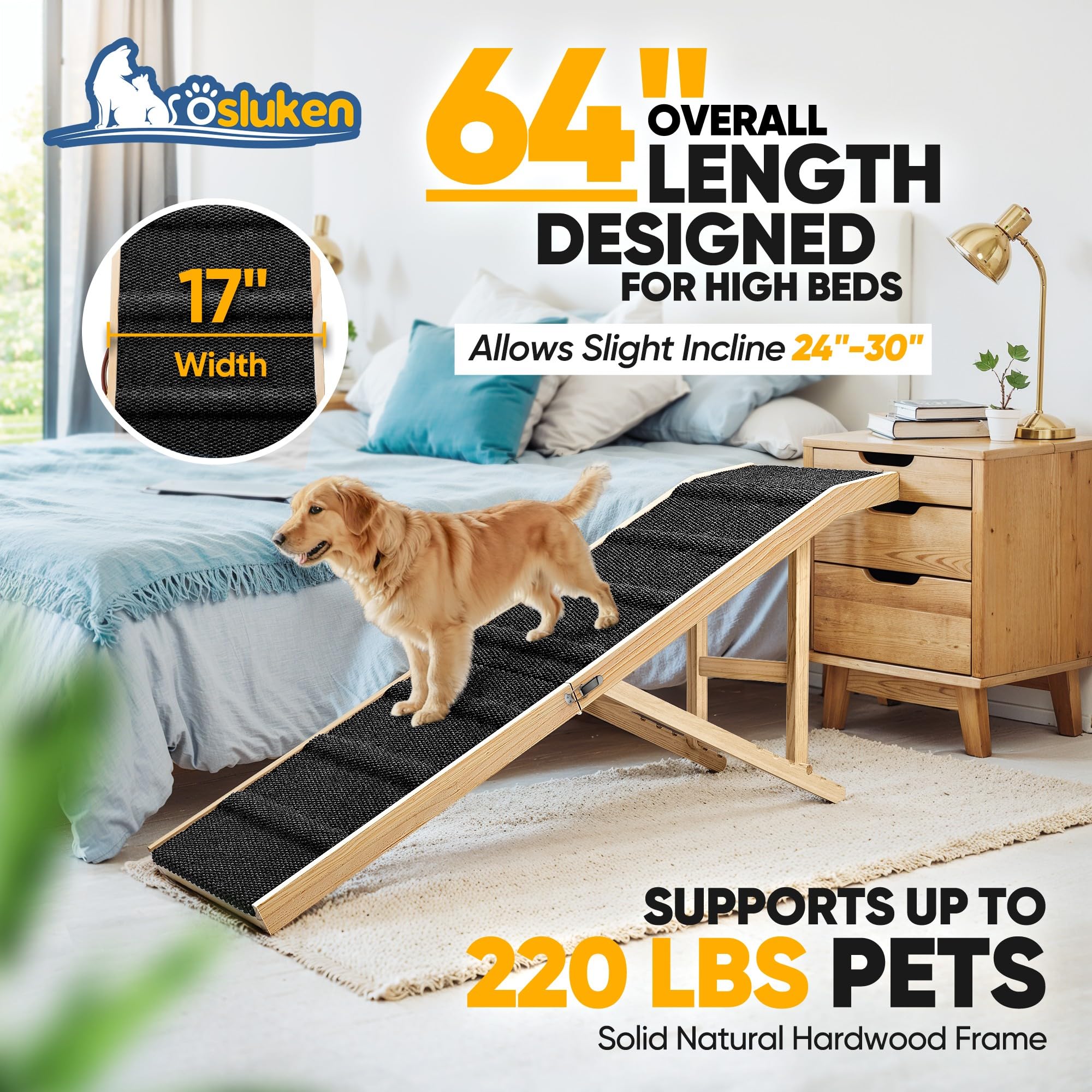 ???????? ???????????????? Dog Ramp for Bed, 64 Long Foldable Pet Ramp for Small Large Dogs, Dog Ramps for High Beds Car, High Tr