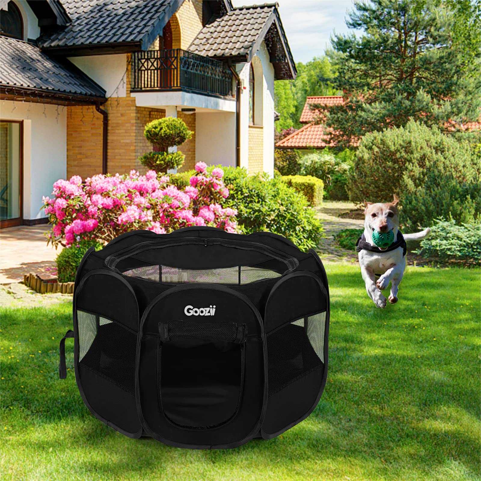 Foldable Portable Dog Playpen For Medium Dogs Indoor Outdoor, Big Dog Pet Playpen Tent Kennel Crate With Cover Enclosed For The House Puppies Bunny Exercise Travel Camping (Black, Large Size)