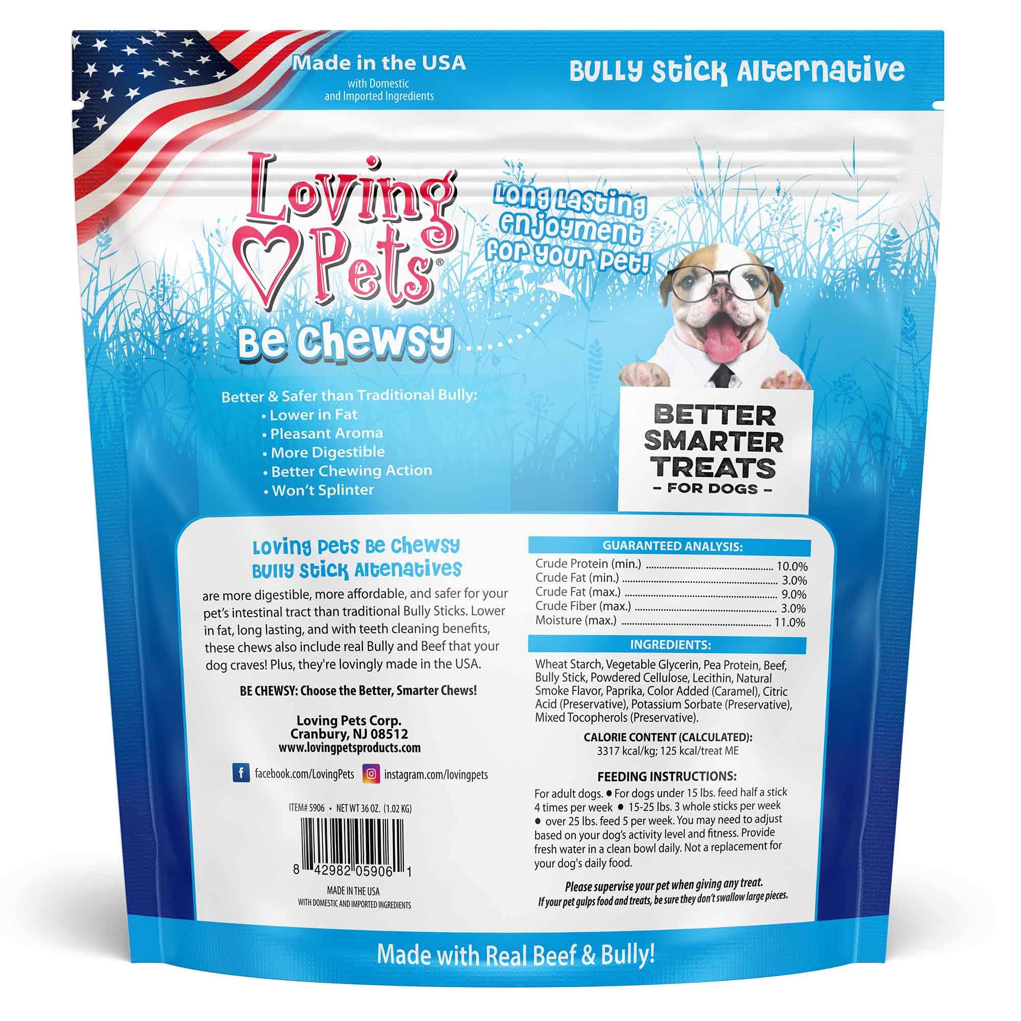 Loving Pets - Be Chewsy Bully Stick Alternative Dog Treat for Small, Medium & Large Dogs (30 Pack of 6 Sticks)