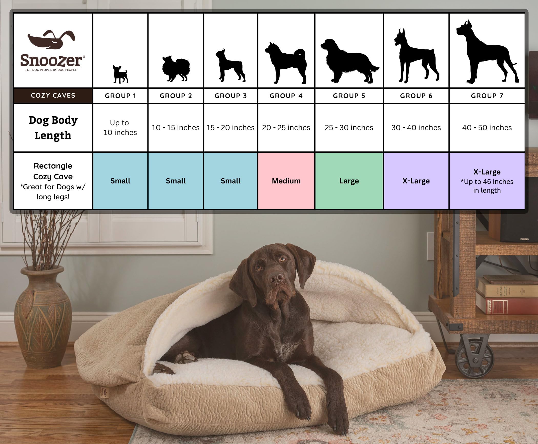 Snoozer Pet Products Luxury Rectangle Cozy Cave Dog Bed With Microsuede, Extra Large, Camel