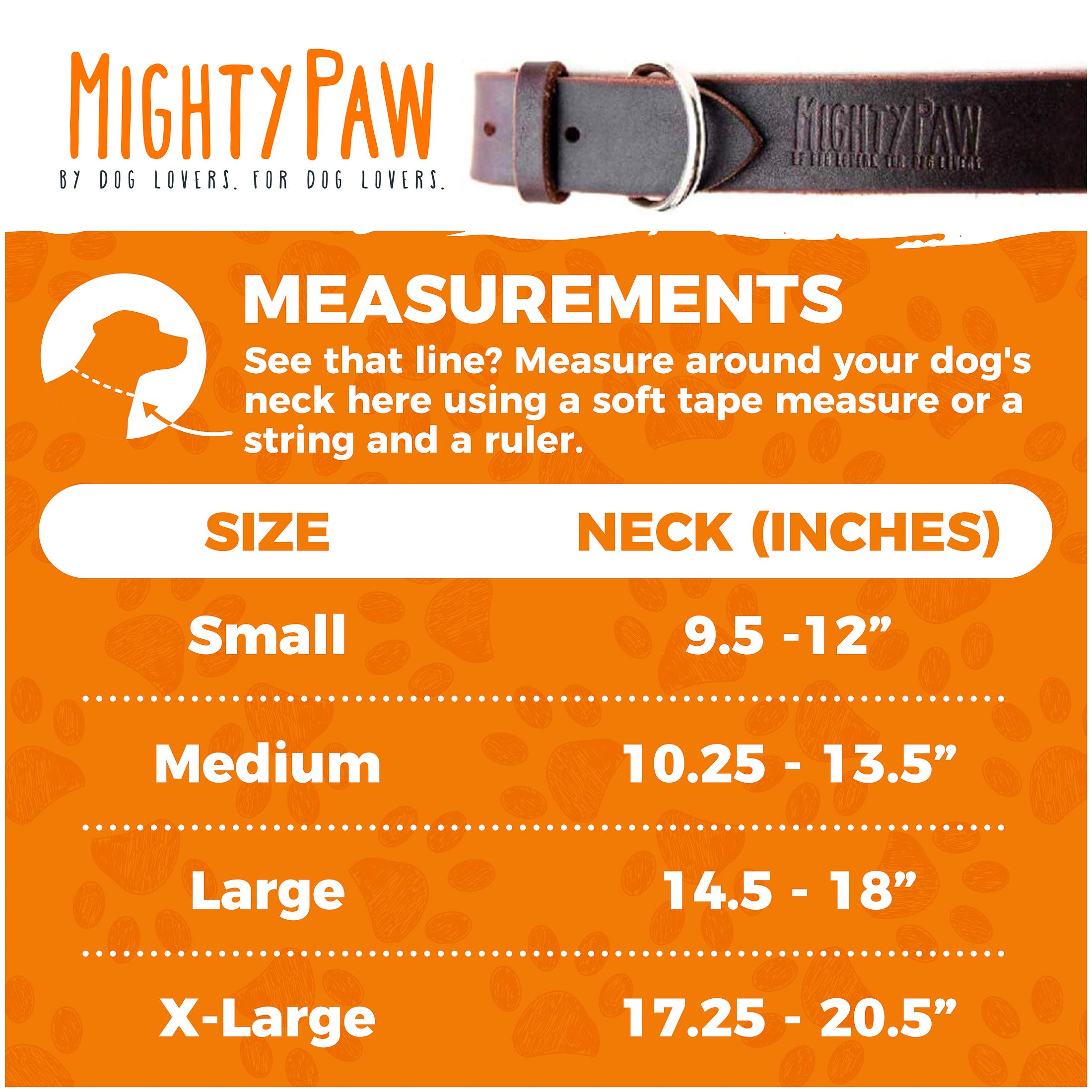 Mighty Paw Leather Dog Collar - Genuine Material - Strong Metal Pet Buckle - Ultimate Comfort - Comfort Dog Collar - Strong Dog