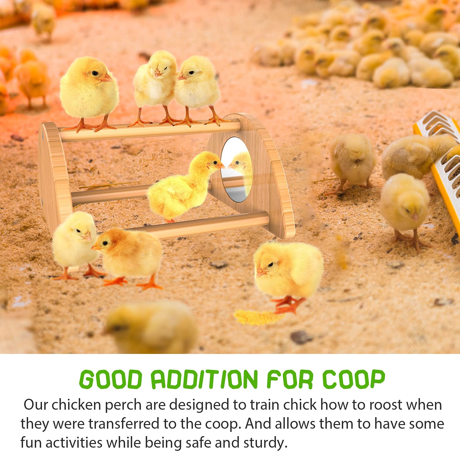 Ensayeer Mini Chick Perch With Mirror, Strong Bamboo Roosting Bar For Coop And Brooder, Training Perch For Baby Chicks, El Pollitos, La Pollita, Easy To Assemble And Clean, Fun Toys For Chick