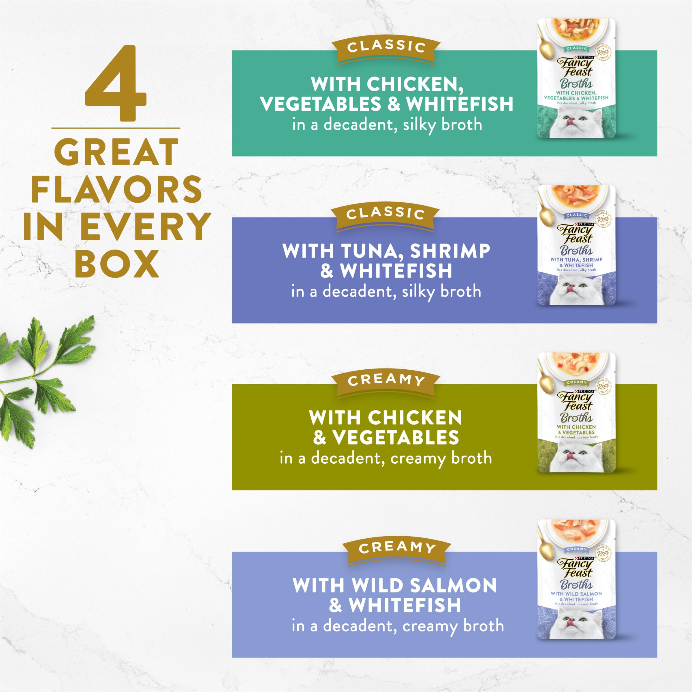 Purina Fancy Feast Broth Complement Chicken and Seafood Lickable Grain Free Wet Cat Food Variety Pack - (Pack of 20) 1.4 oz. Pou