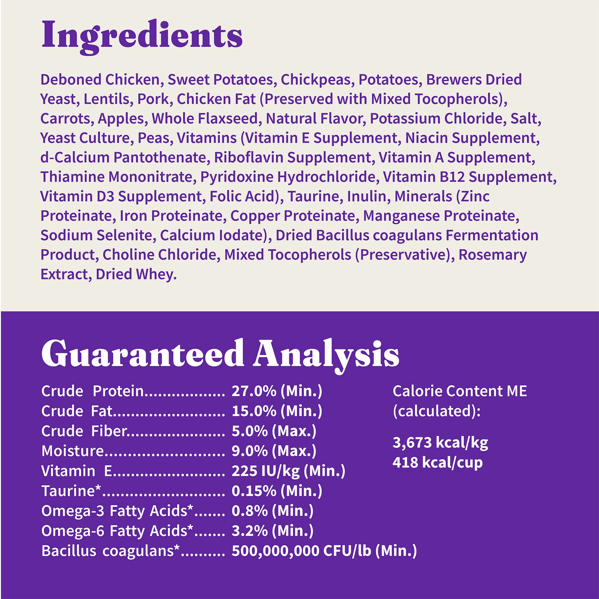 Halo Holistic Dog Food Cage Free Chicken & Sweet Potato Formula, Grain Free Dry Dog Food, Complete Digestive Health, Kibble for