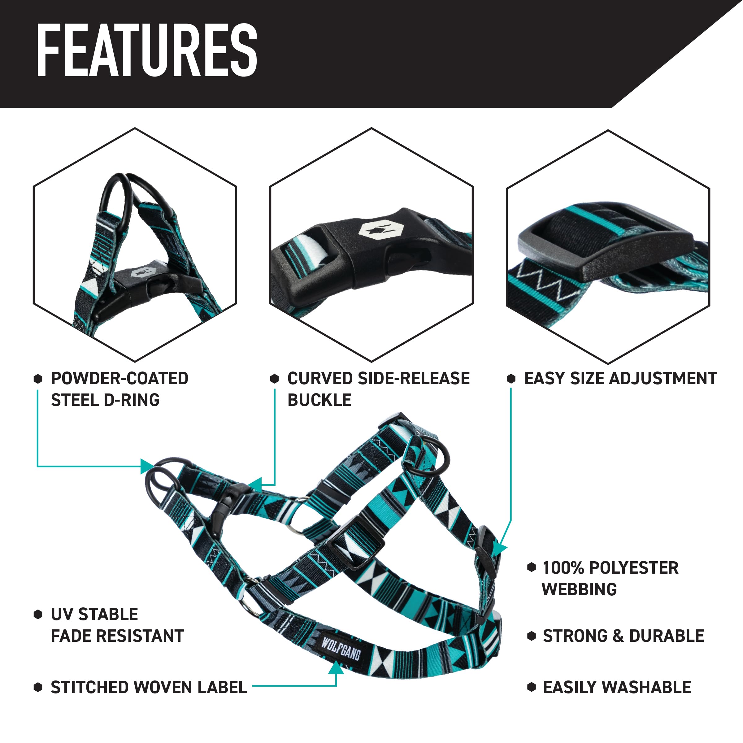 Wolfgang Heavy Duty Adjustable Dog Harness, Pull-Tested for Walking & Training, WesternSky Print, Small