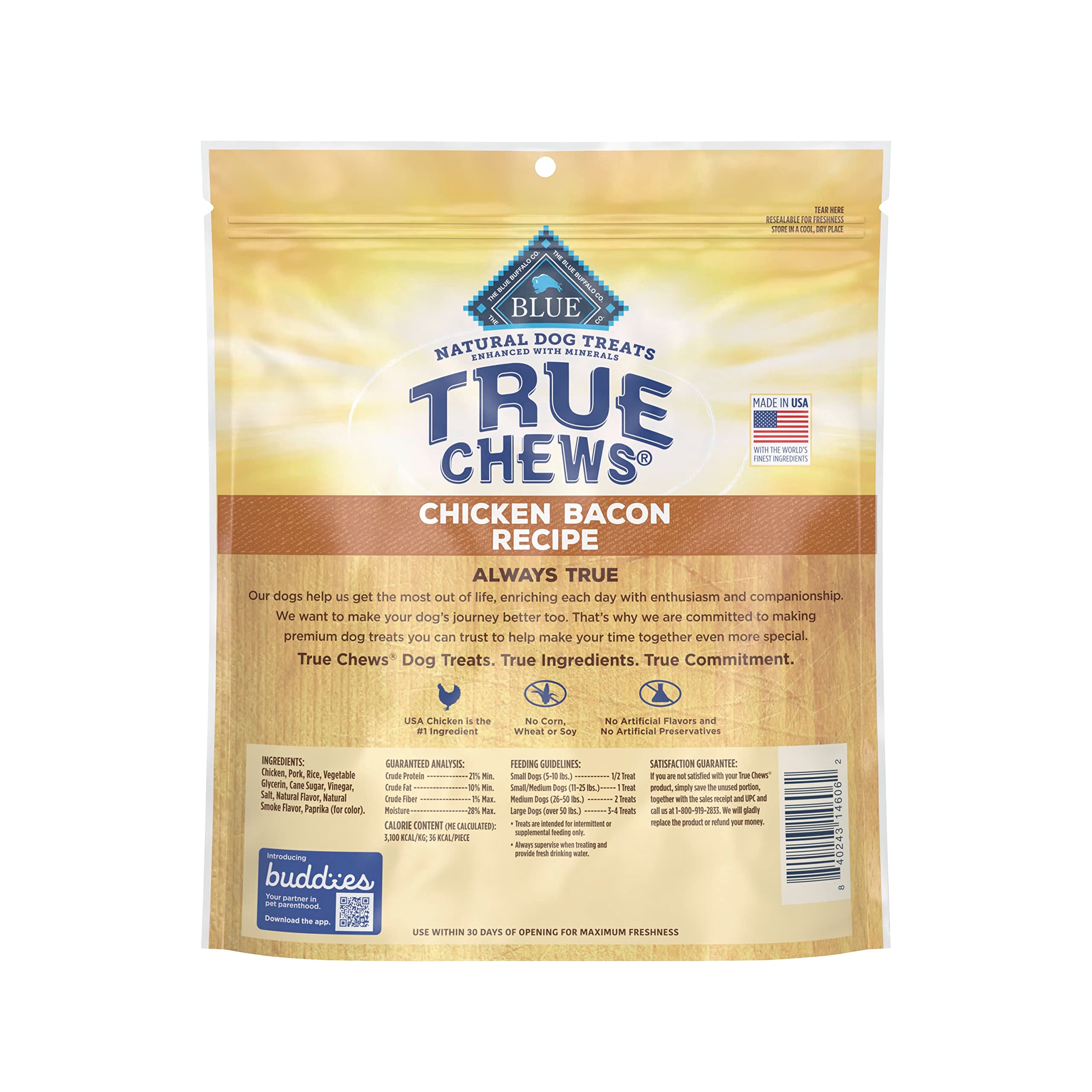 Blue Buffalo True Chews Dog Treats, Made in the USA with Natural Ingredients, Chicken Bacon Recipe, 22-oz Bag