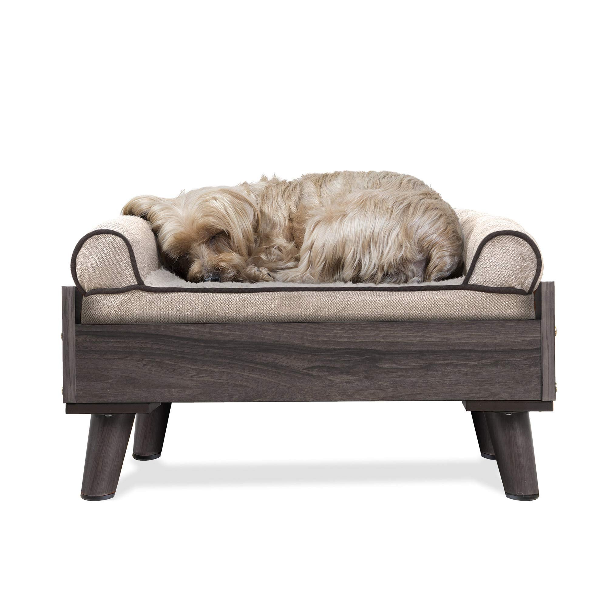 Furhaven Pet Dog Bed Frame - Mid-Century Modern Style Bed Frame Furniture For Pet Beds And Mattresses, Gray Wash, Small