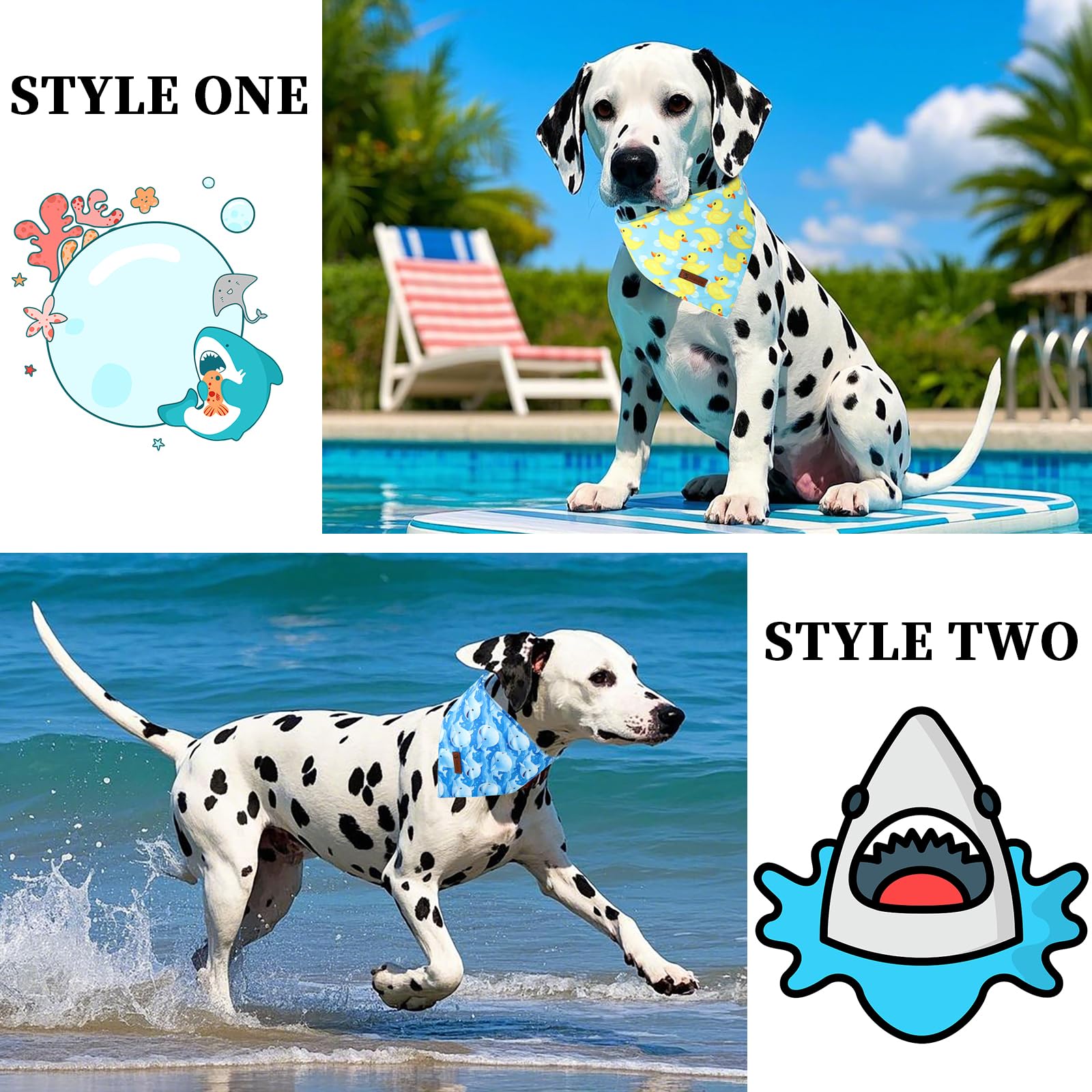 Dogwong Cute Dog Bandanas 2 Pack, Duck Whale Print Triangle Reversible Blue Summer Pet Scarf Durable Holiday Bandana For Small A