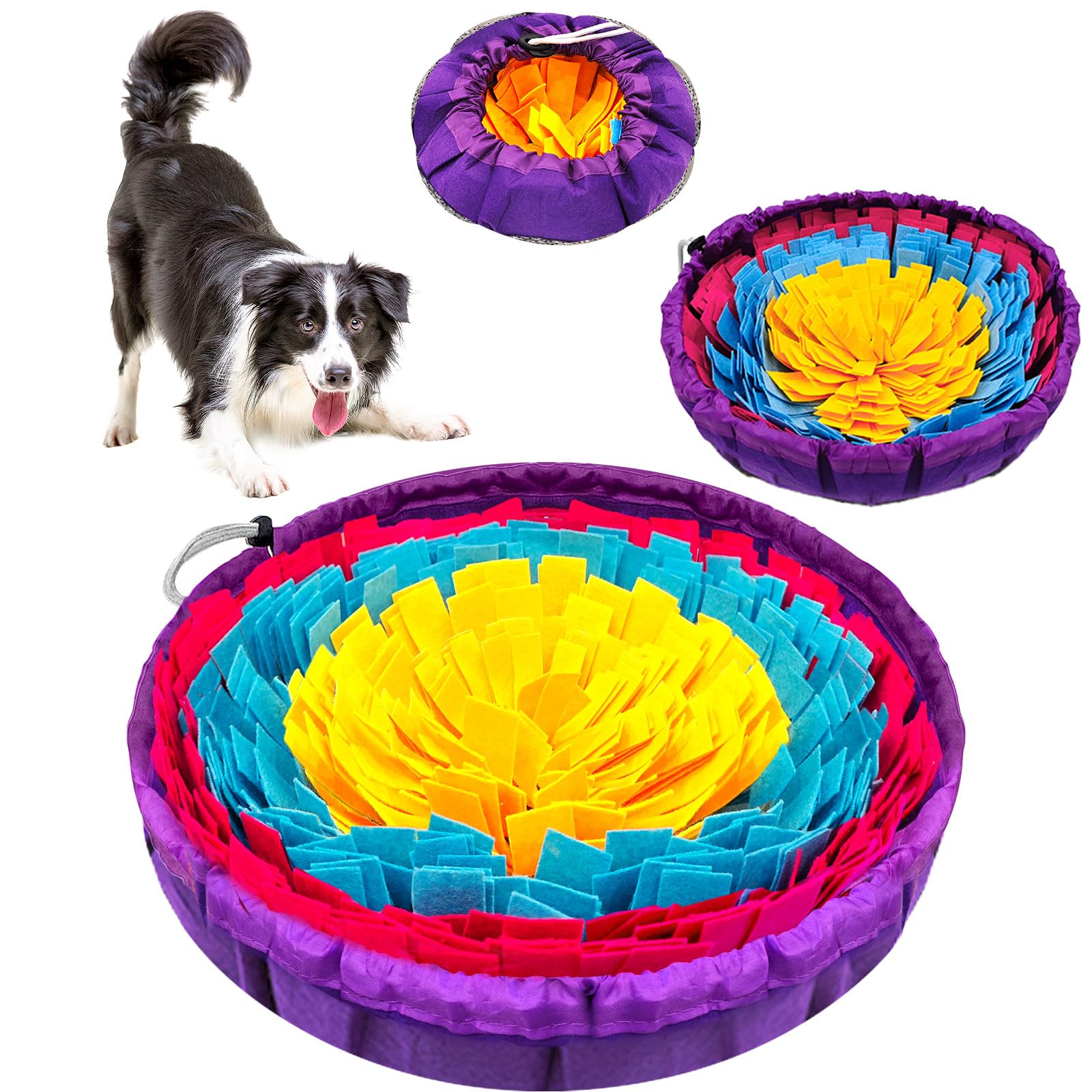UETZLTB Snuffle Mat for Dogs 19x19, Adjustable Dog Slow Feeder Bowl, Interactive Dog Enrichment Puzzle Toys, Foraging Sniff Trea