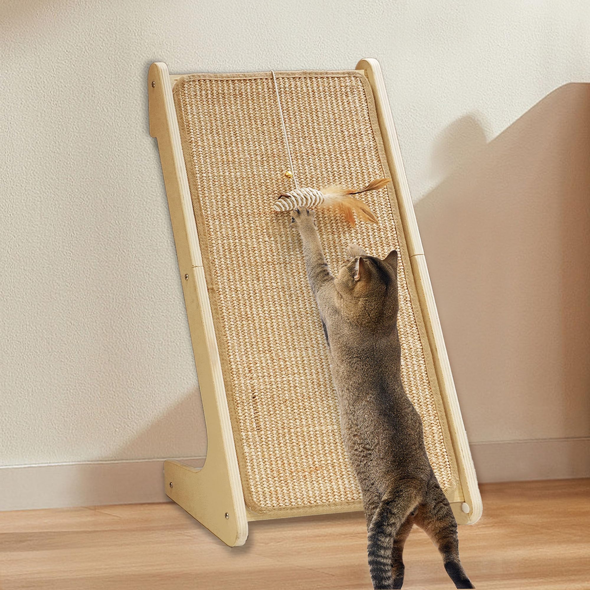 Cat Scratcher, Sisal Cat Scratching Pad, L Shape Cat Scratch Pad For Indoor Cats, 27 Inch Furniture Protector With Mouse Toy