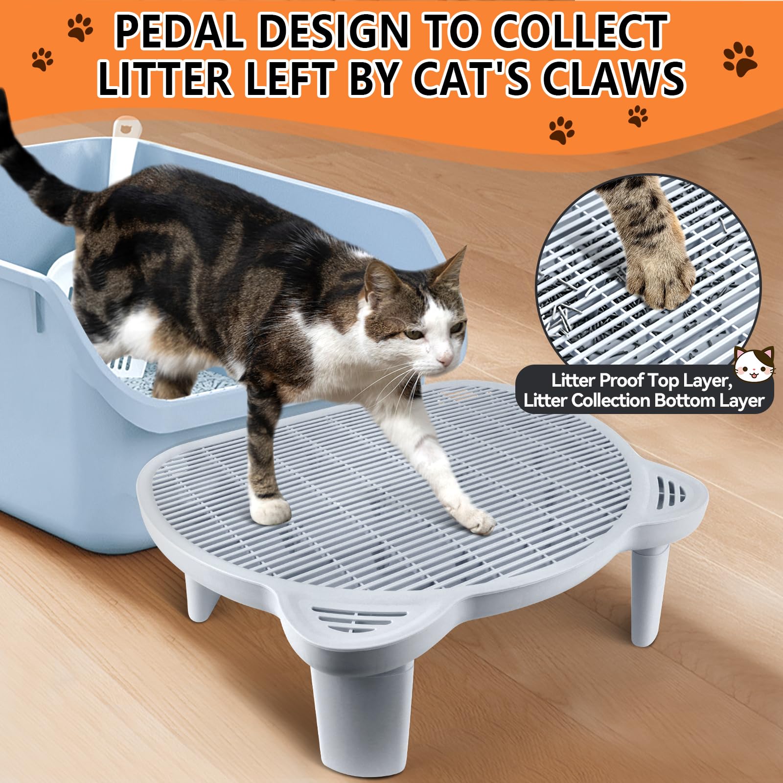 Bartuke Adjustable Cat Ramp Litter Box Step Double Layer With Filter Function, Elevated Litter Box Ramp For Senior Cats Easy Cle