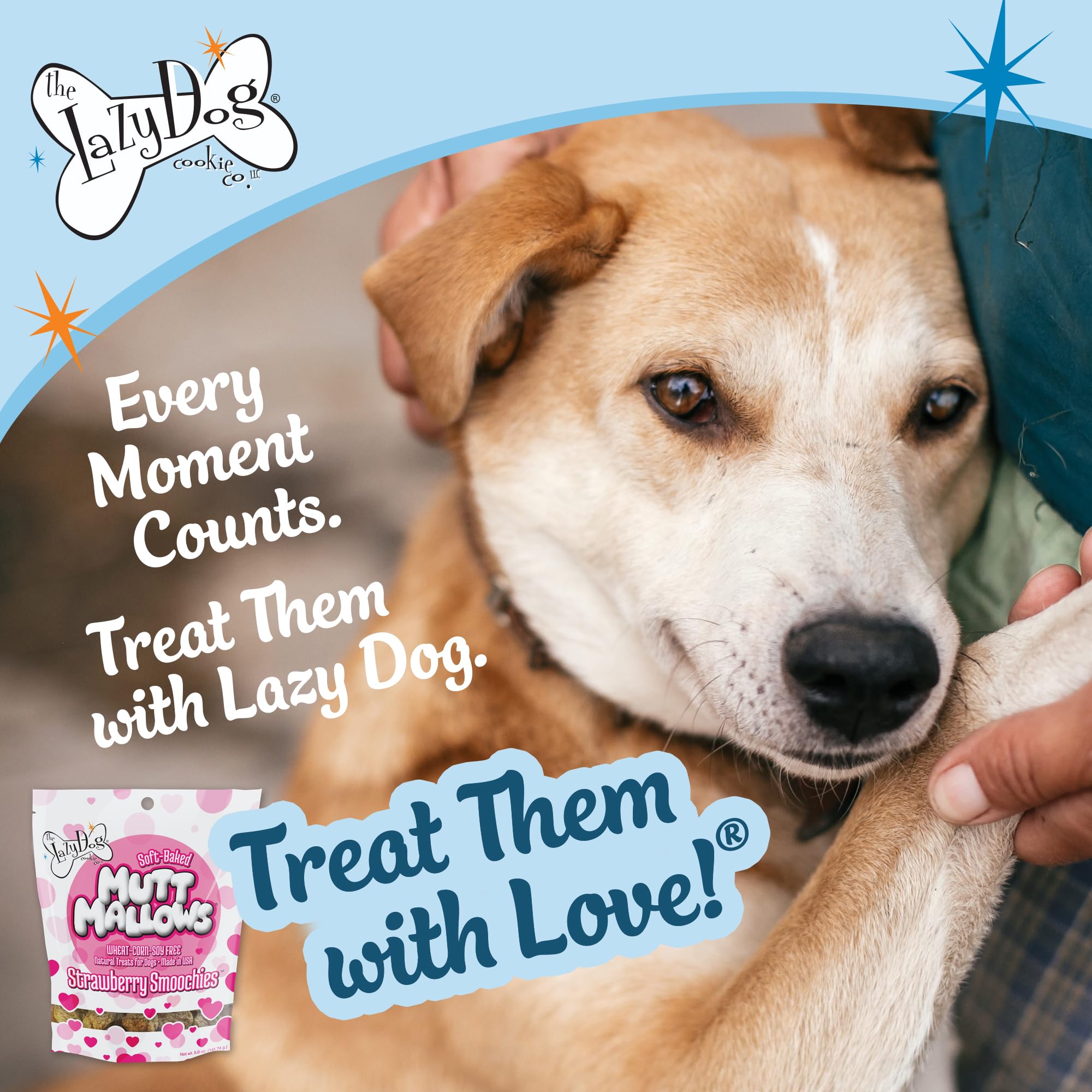 The Lazy Dog Cookie Co. Soft Dog Treats, Mutt Mallows Strawberry Smoochies, for Small, Medium and Large Dogs, Wheat-Free, Baked