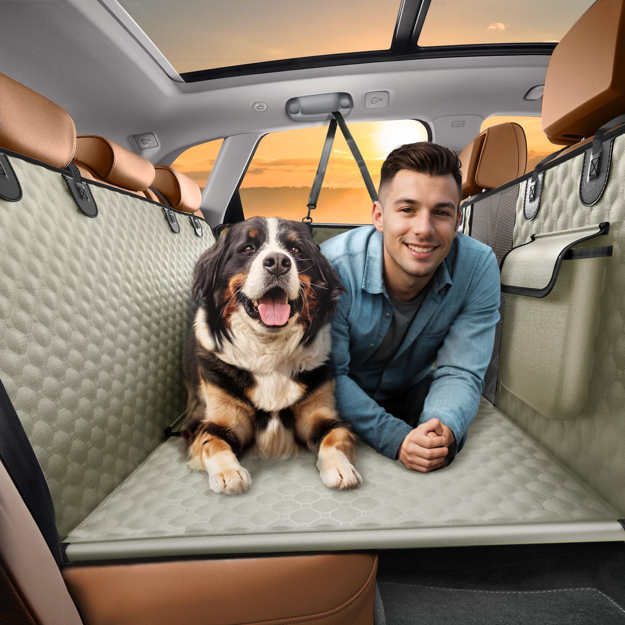 Back Seat Extender For Dogs, Heavy Duty Dog Car Seat Cover For Back Seat And Aggressive Chewer, Large Hard Bottom Car Seat Cover