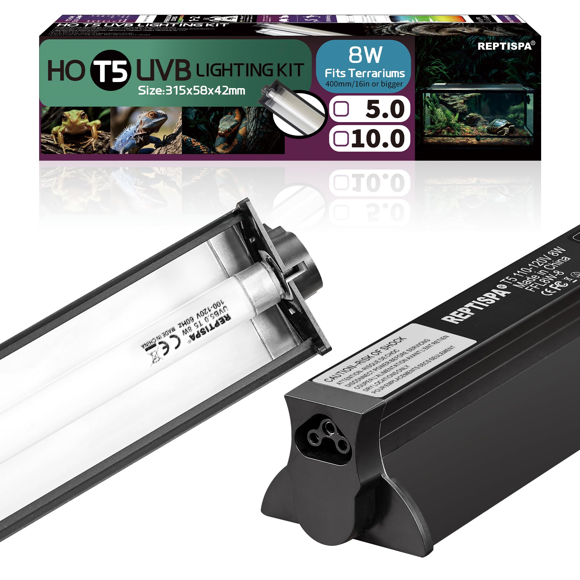 T5 Ho Uvb Lighting Combo Kit, 8W Reptile Light Fixture With Fluorescent Light Bulbs, Tropical 5.0 Uvb Light For Reptiles And Amp