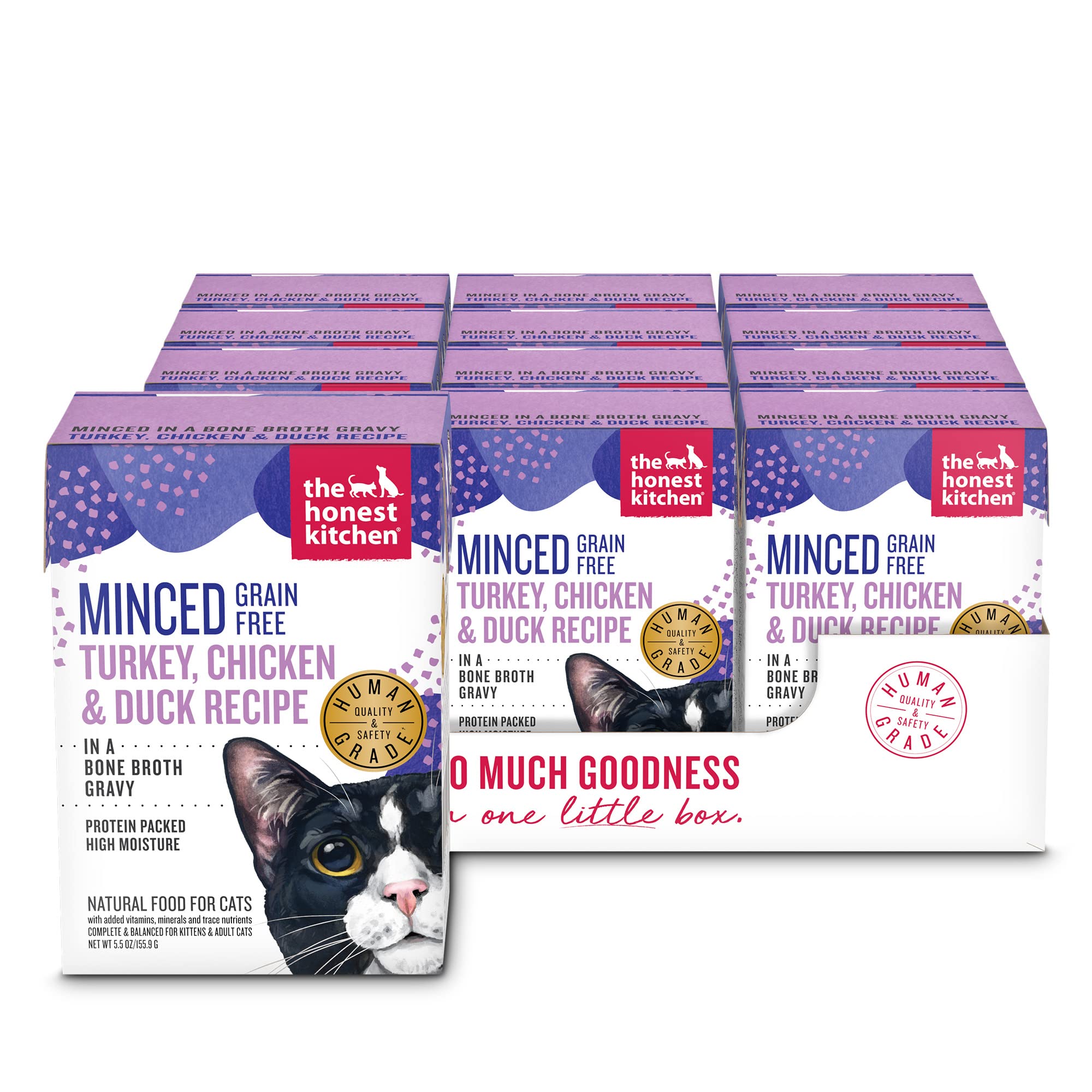 The Honest Kitchen Human Grade Minced - Turkey, Chicken & Duck in Bone Broth Gravy Wet Cat Food, 5.5 oz (Pack of 12)