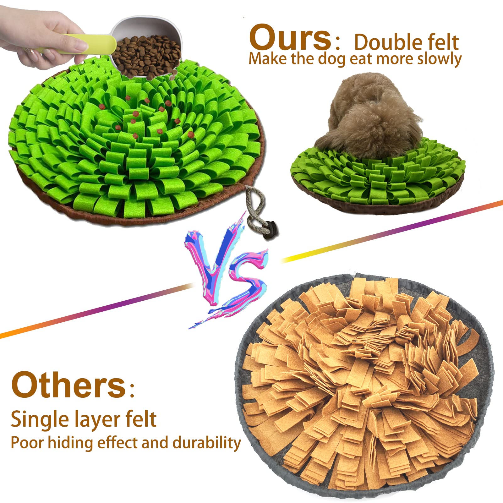 NEECONG Pet Snuffle Mat - Interactive Feed Puzzle for Dogs & Cats, 18.8"x18.8", Green, Travel Portable, Stress Relief, Model 050132788062
