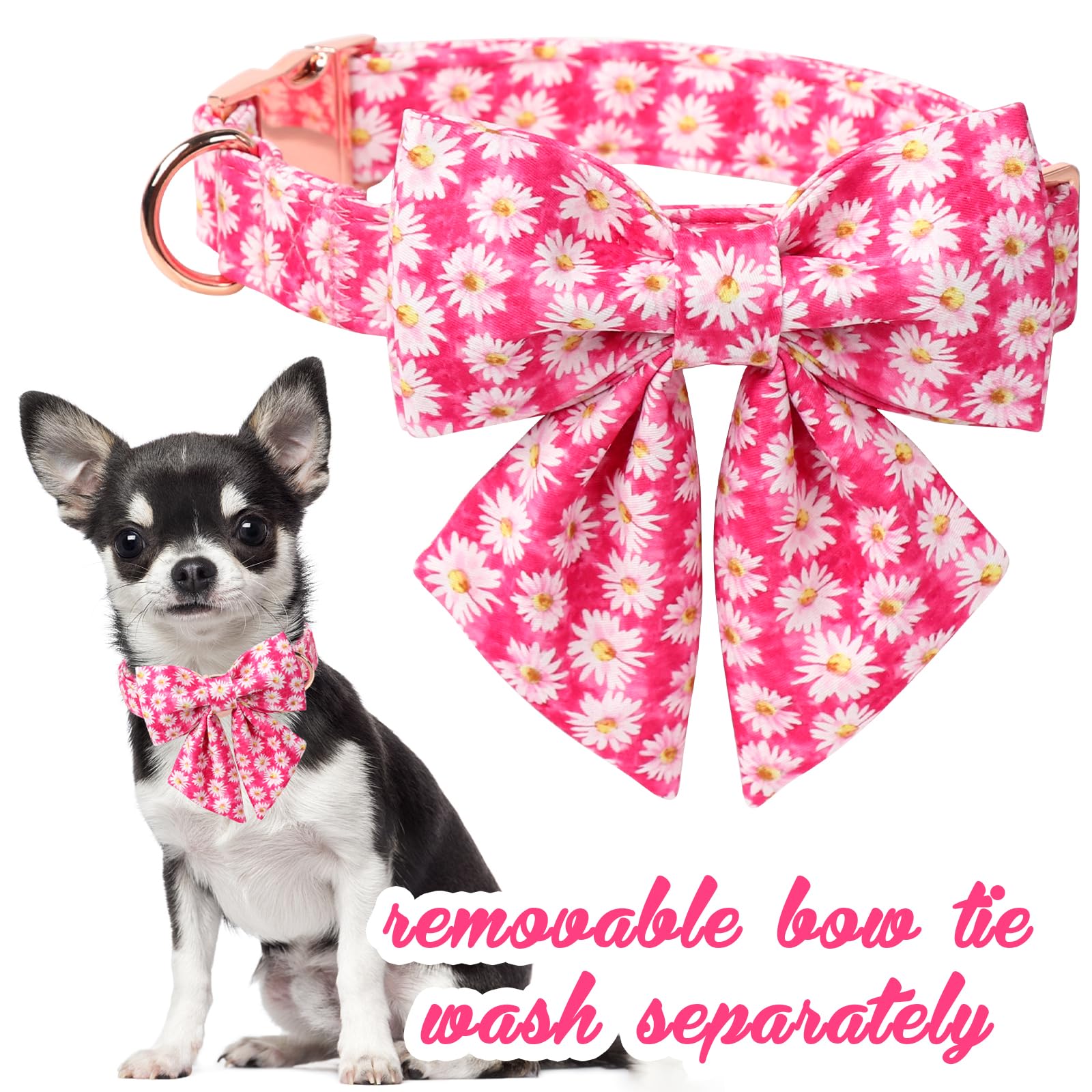Unique Style Paws Cartoon Dog Collar With Bowtie Spring Summer Collar With Flower Rose Daisy For Small Medium Large Boys Girls D
